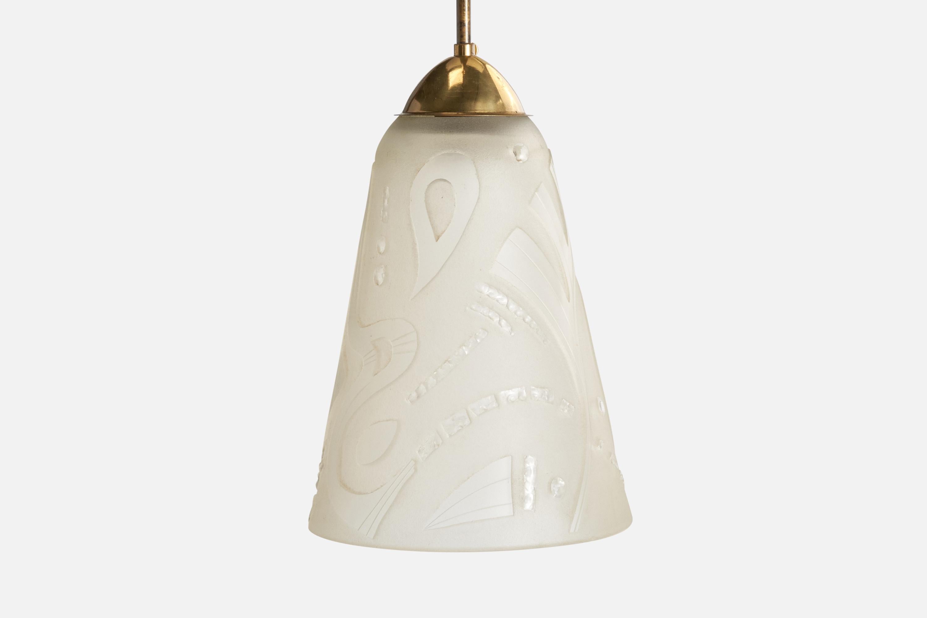 Bo Notini, Pendant Light, Brass, Glass, Sweden, 1940s For Sale 1