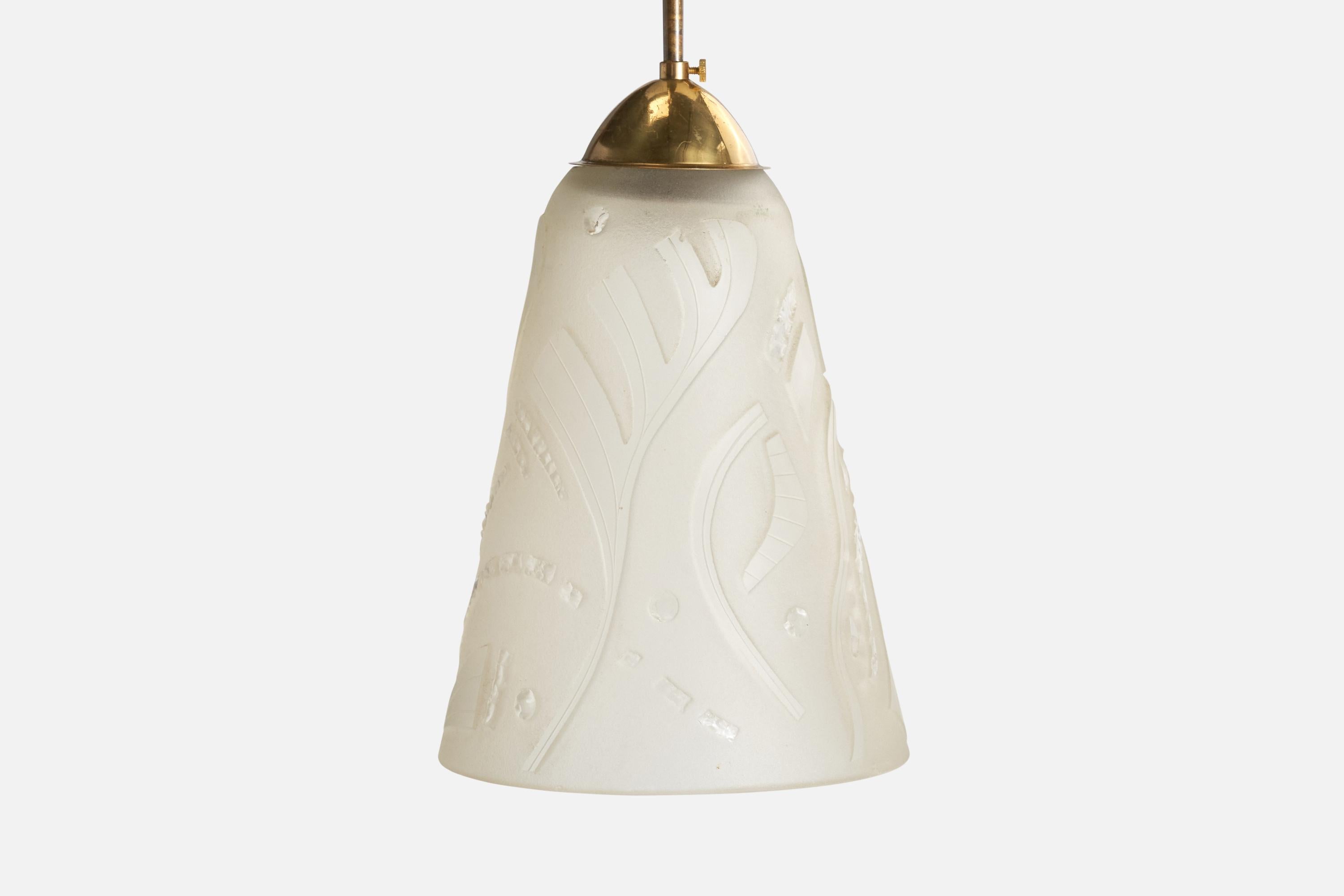 Bo Notini, Pendant Light, Brass, Glass, Sweden, 1940s For Sale 2