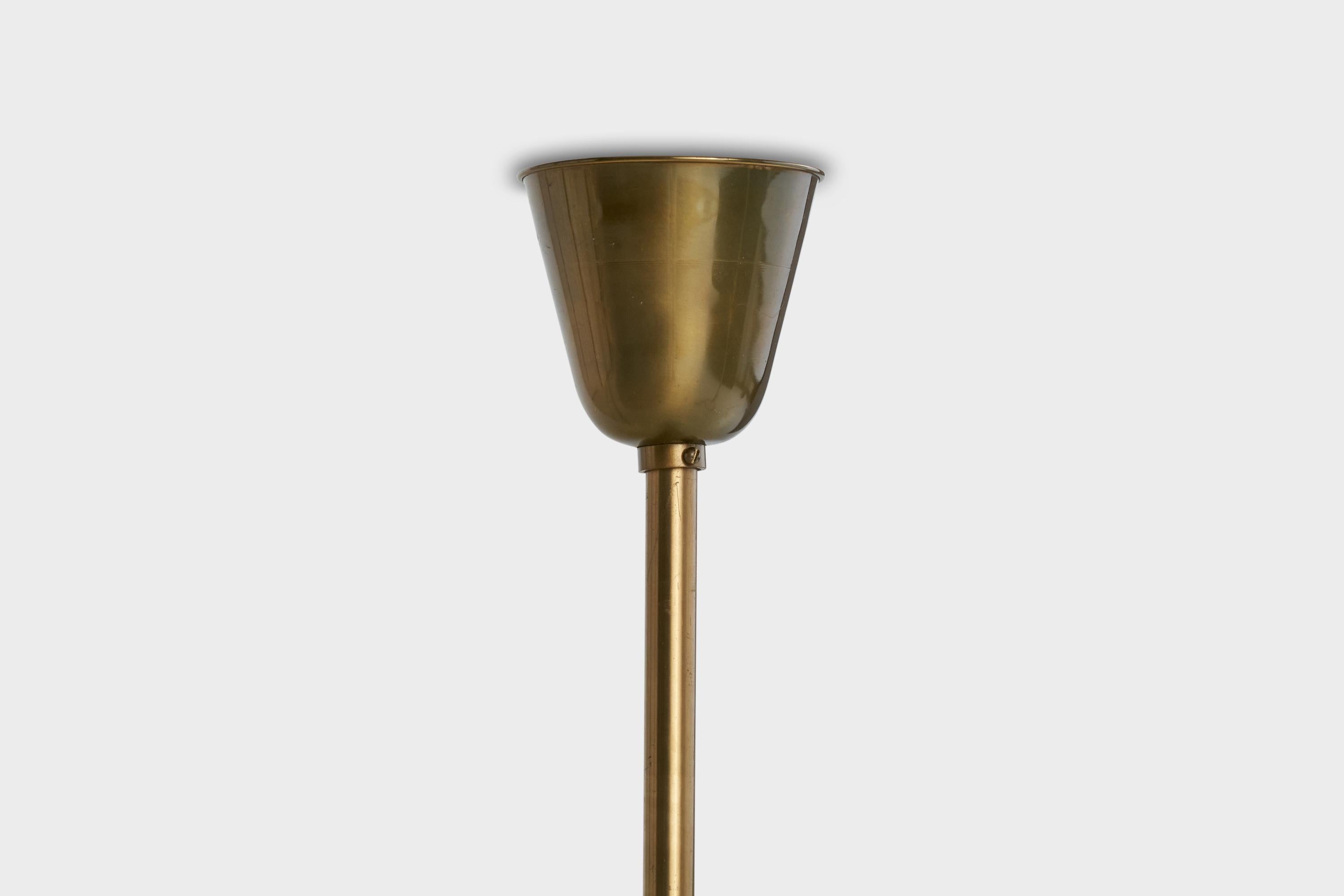 Bo Notini, Pendant Light, Brass, Glass, Sweden, 1940s For Sale 2