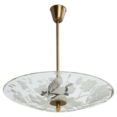 Bo Notini, Pendant Light, Brass, Glass, Sweden, 1940s