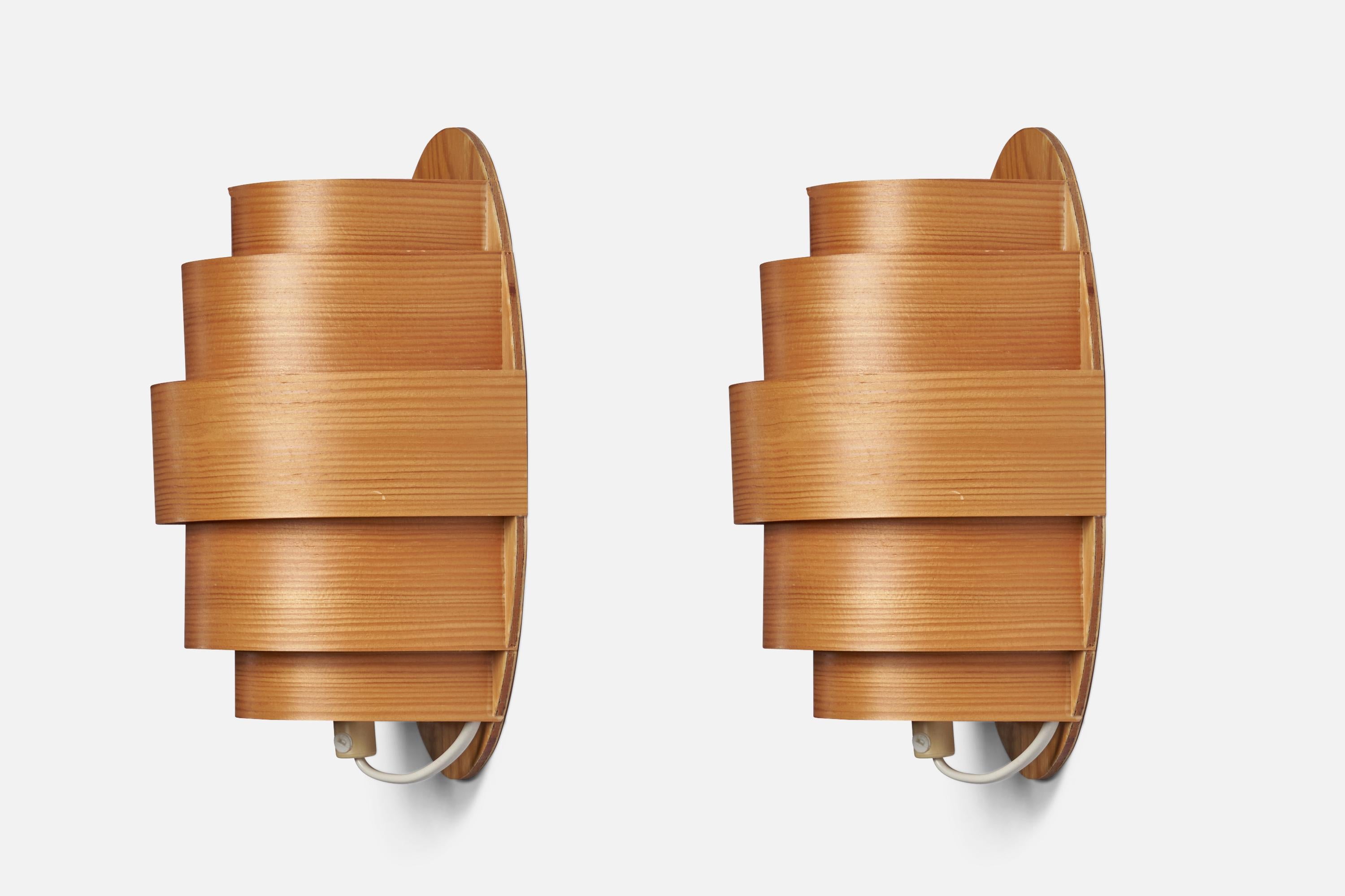 Post-Modern Bo Paulsson, Wall Lights, Moulded Pine-Veneer, Sweden, 1970s For Sale