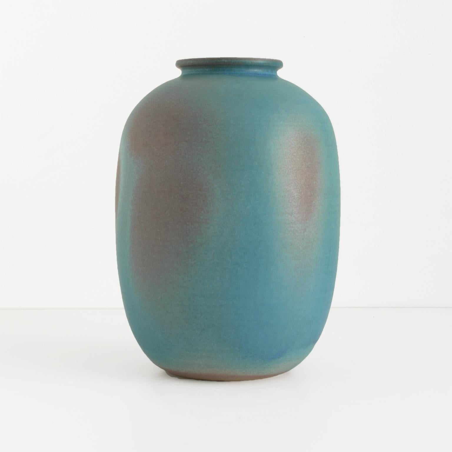 Scandinavian Modern Bo Scullman Unique Vase in Muted Turquoise and Violet For Sale