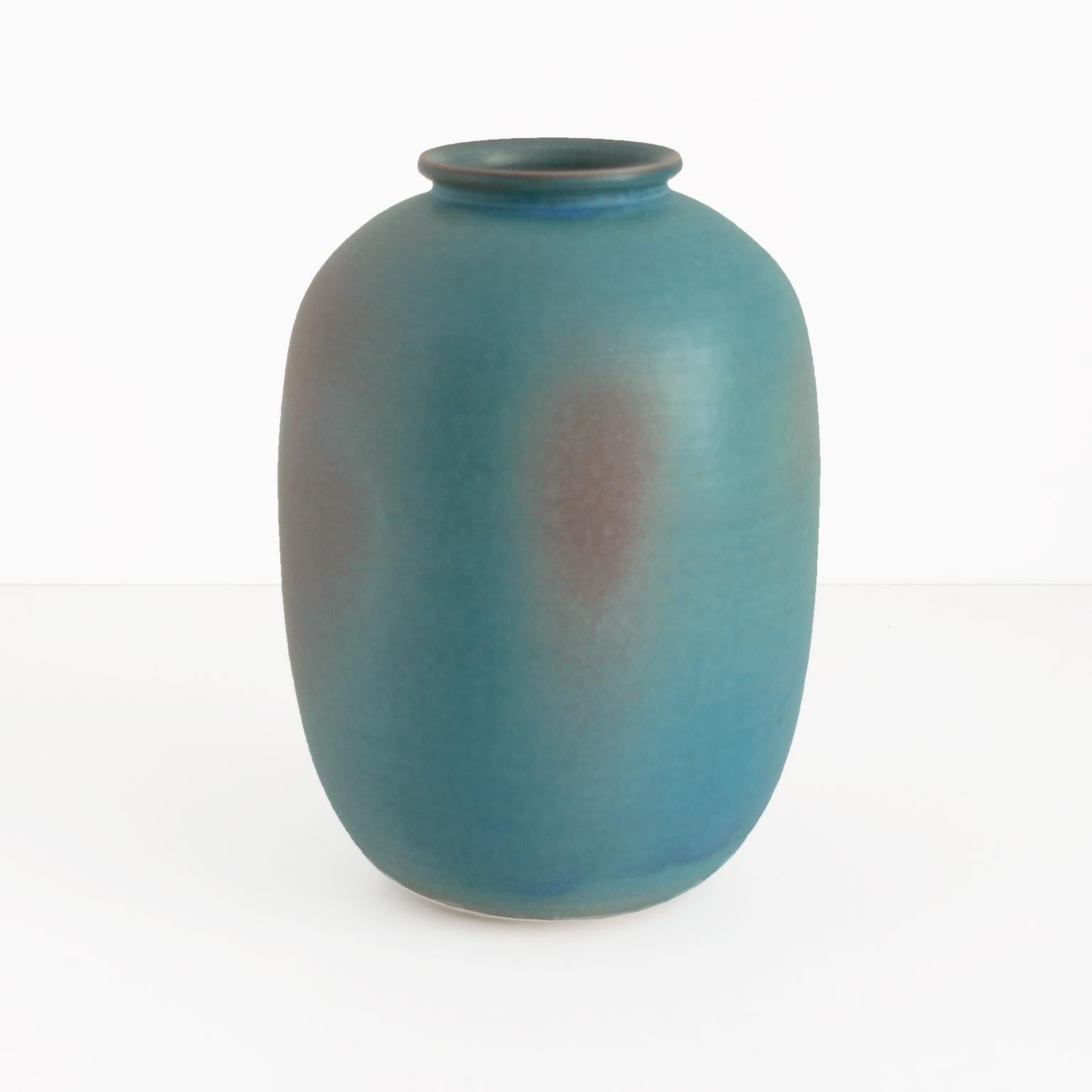 Scandinavian Bo Scullman Unique Vase in Muted Turquoise and Violet For Sale