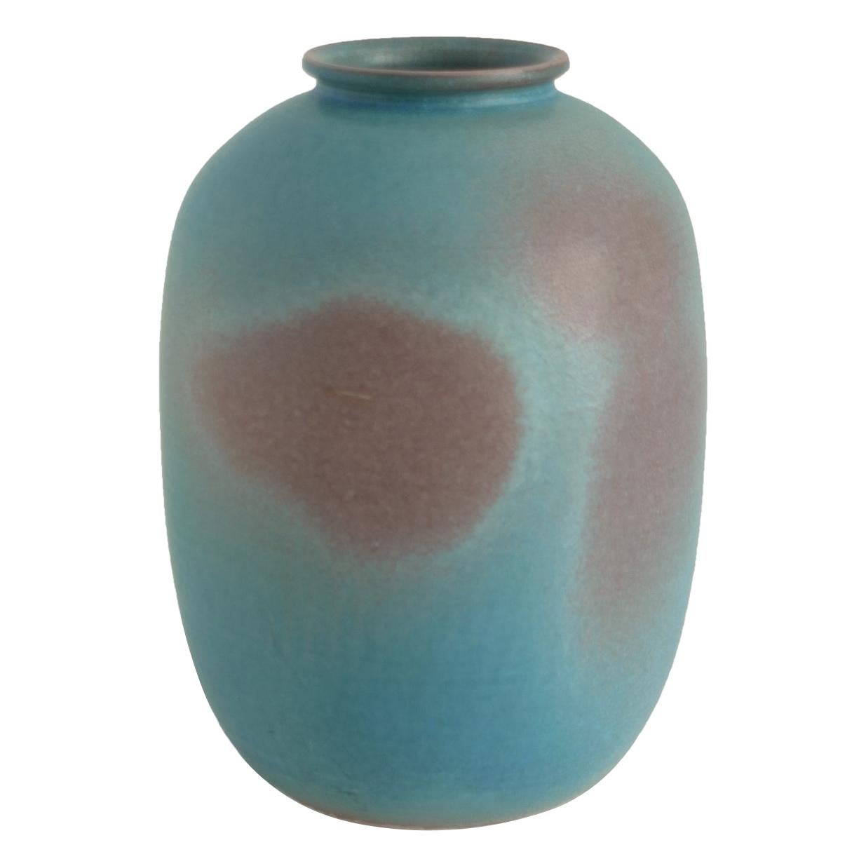 Bo Scullman Unique Vase in Muted Turquoise and Violet For Sale