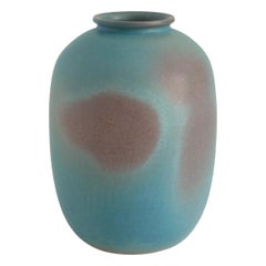 Antique Bo Scullman Unique Vase in Muted Turquoise and Violet