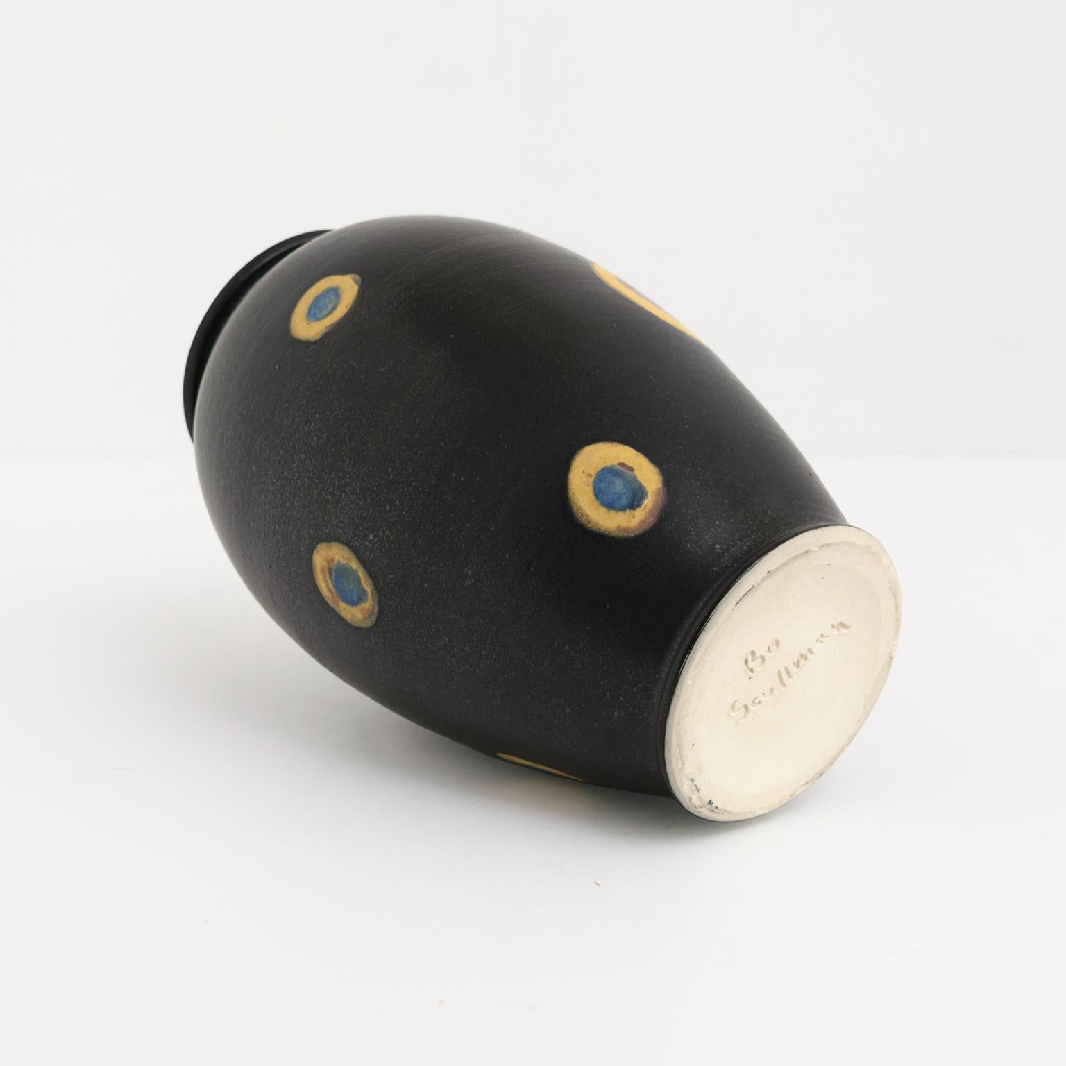 Hand-Crafted Bo Sculman, Sweden Unique Vase in Stoneware from His Own Workshop, Glazed Black For Sale