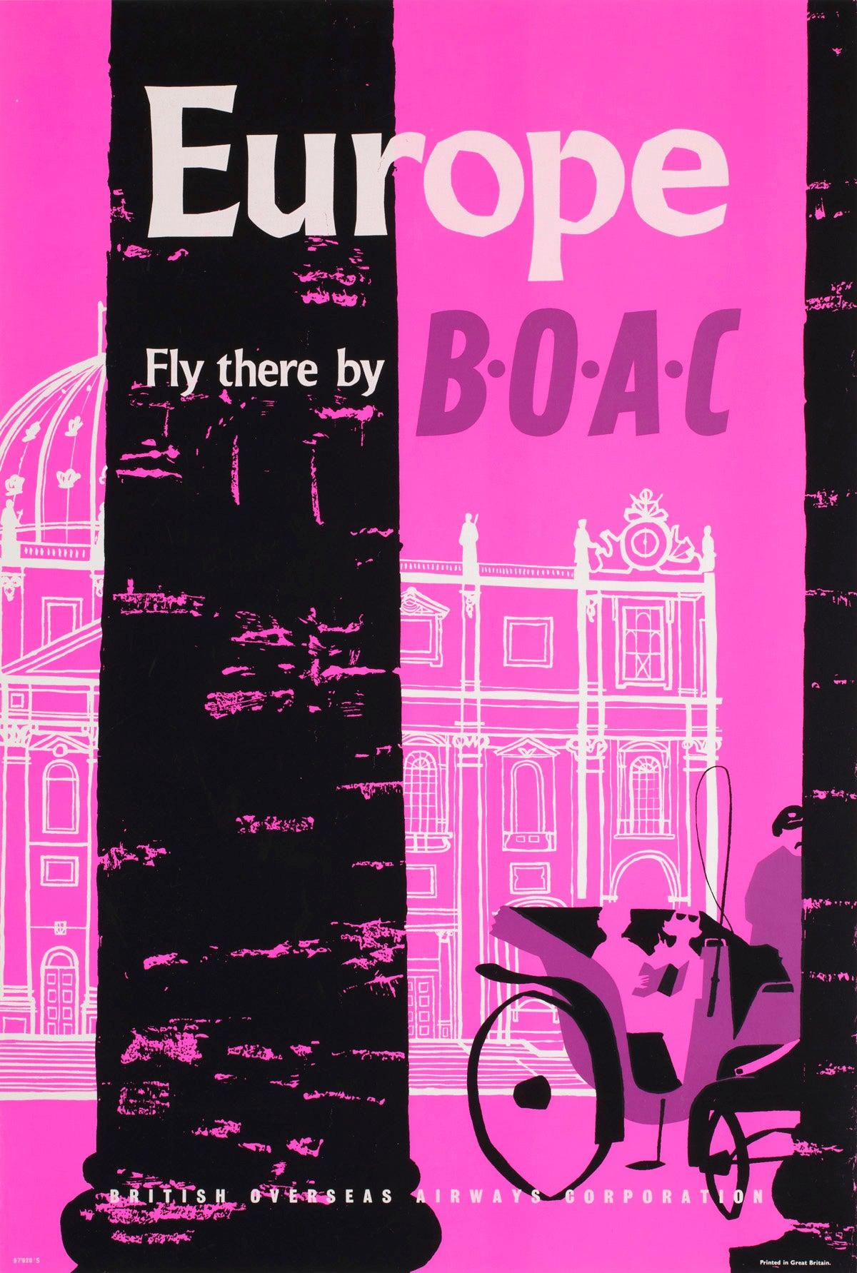 BOAC Europe c1955 Silkscreen Travel Poster For Sale