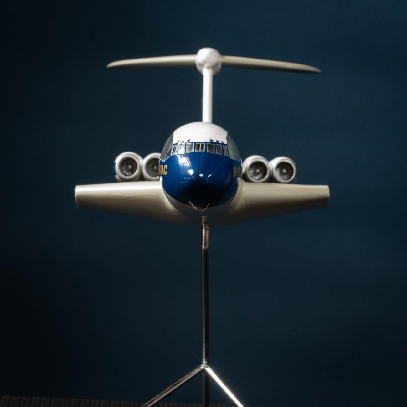A rare 1960's large scale travel agent's cutaway model of a Vickers VC10 in BOAC livery and mounted on original stand. This type of model enabled passengers to choose where they would like to sit having seen the interior layout of the aircraft when