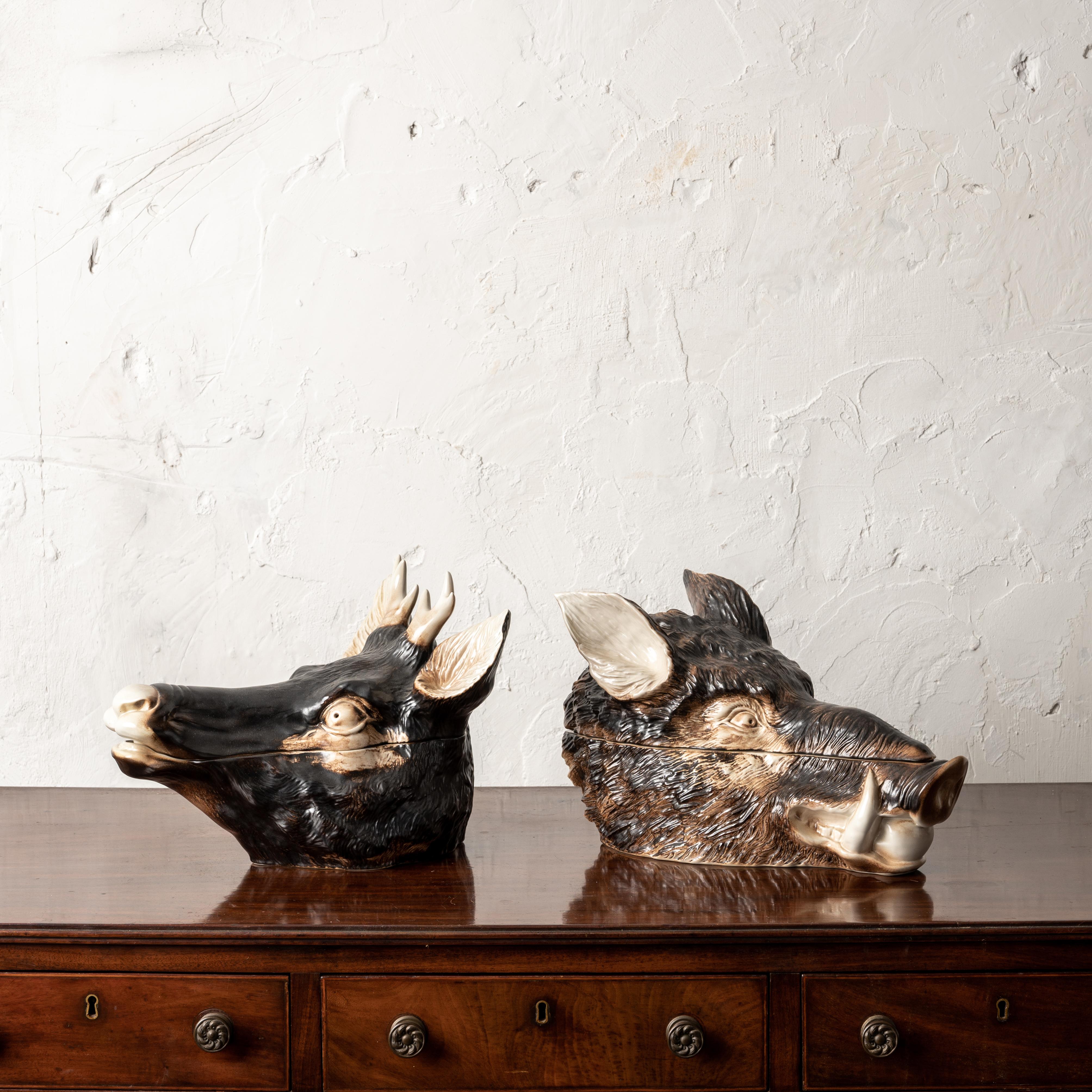 20th Century Boar and Stag Majolica Tureens For Sale