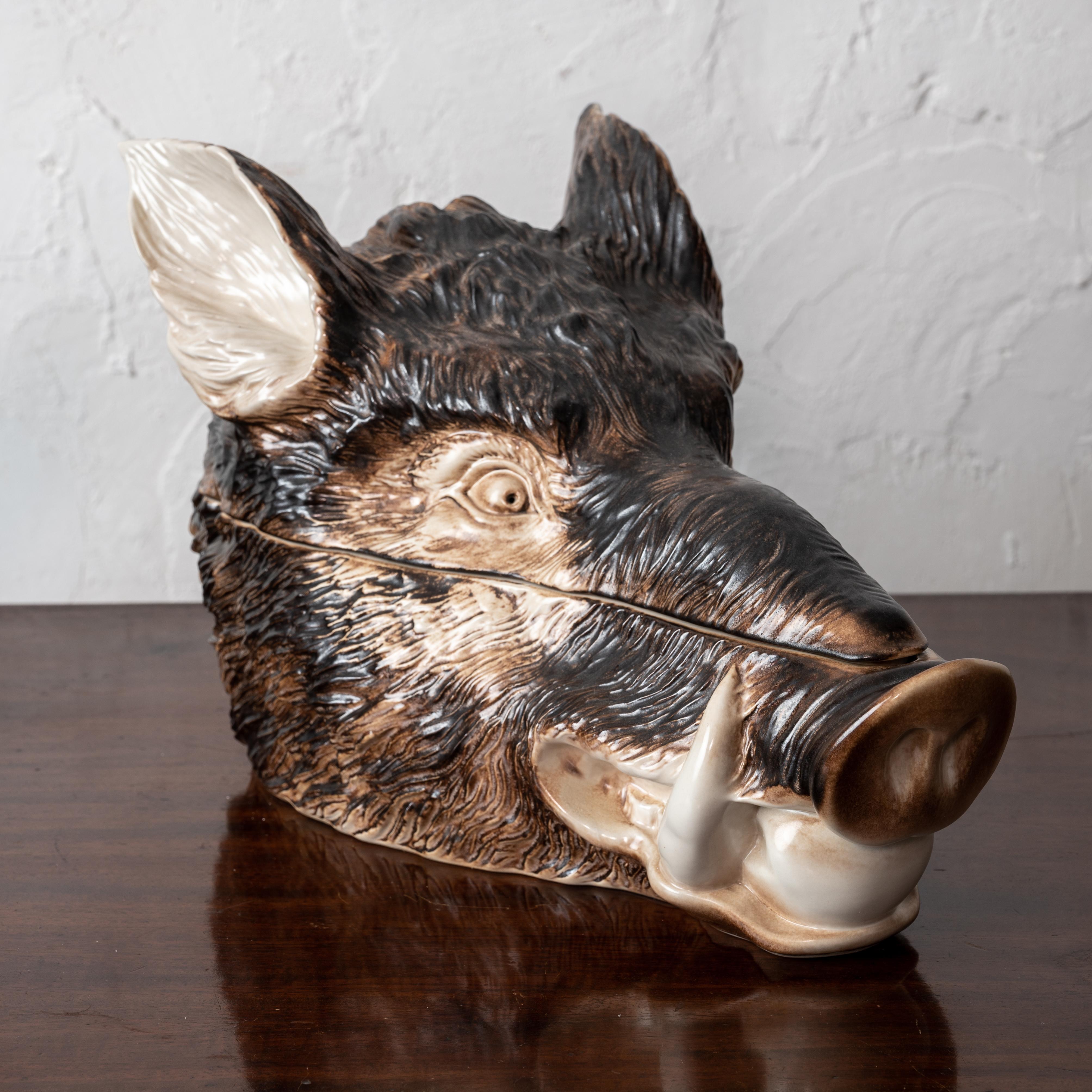 Porcelain Boar and Stag Majolica Tureens For Sale
