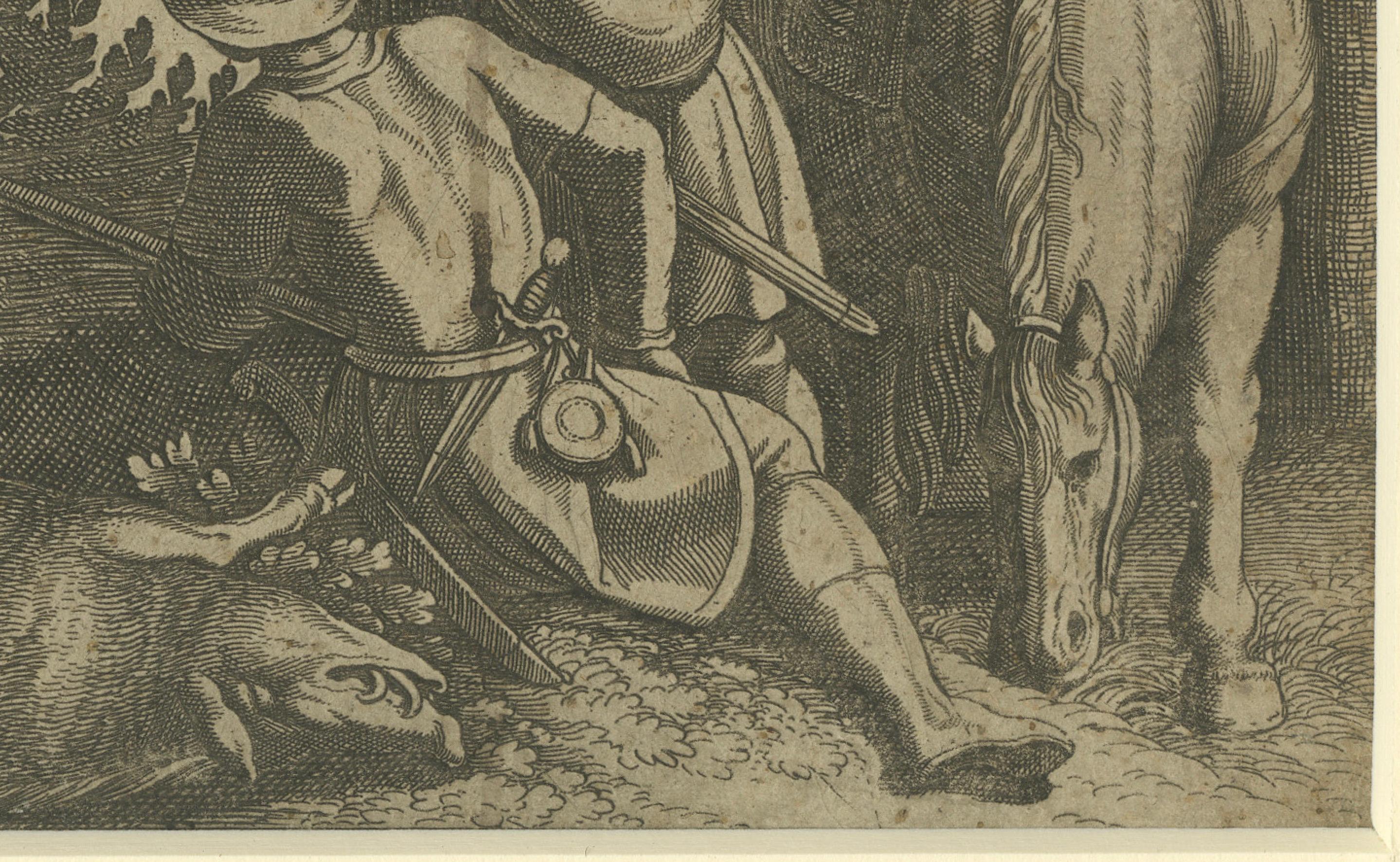 Boar Hunting Scene by Matthäus Merian, after Antonio Tempesta, circa 1630 In Good Condition In Langweer, NL