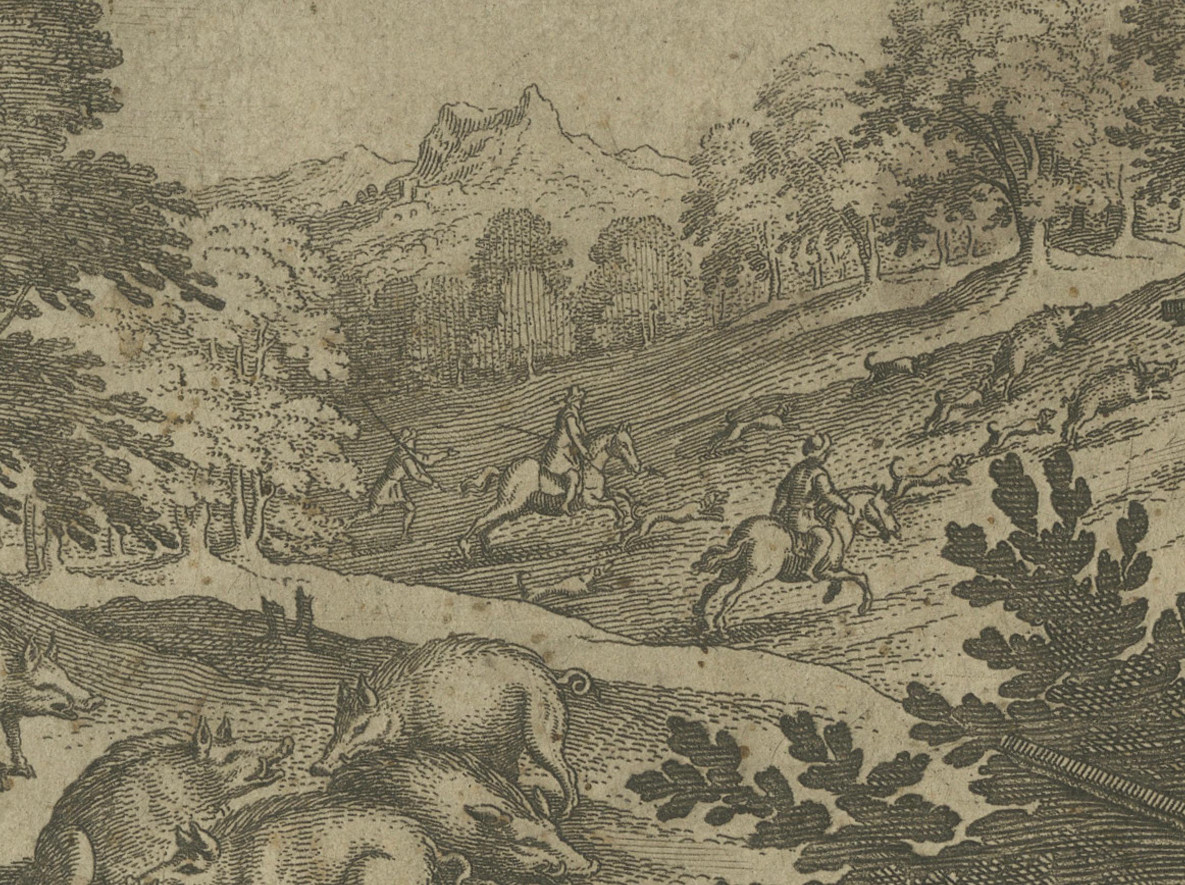 Mid-17th Century Boar Hunting Scene by Matthäus Merian, after Antonio Tempesta, circa 1630