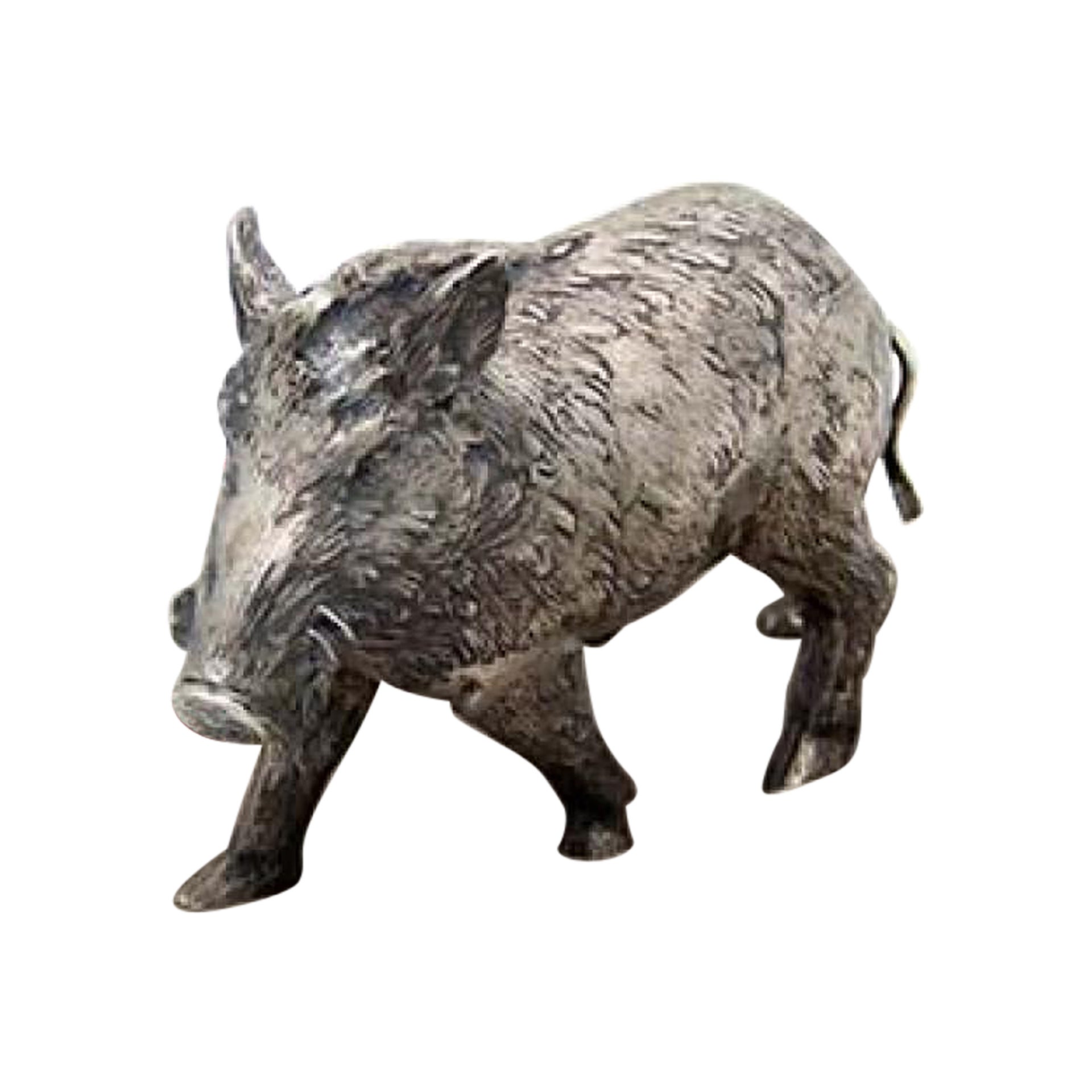 Boar in profusely embossed silver