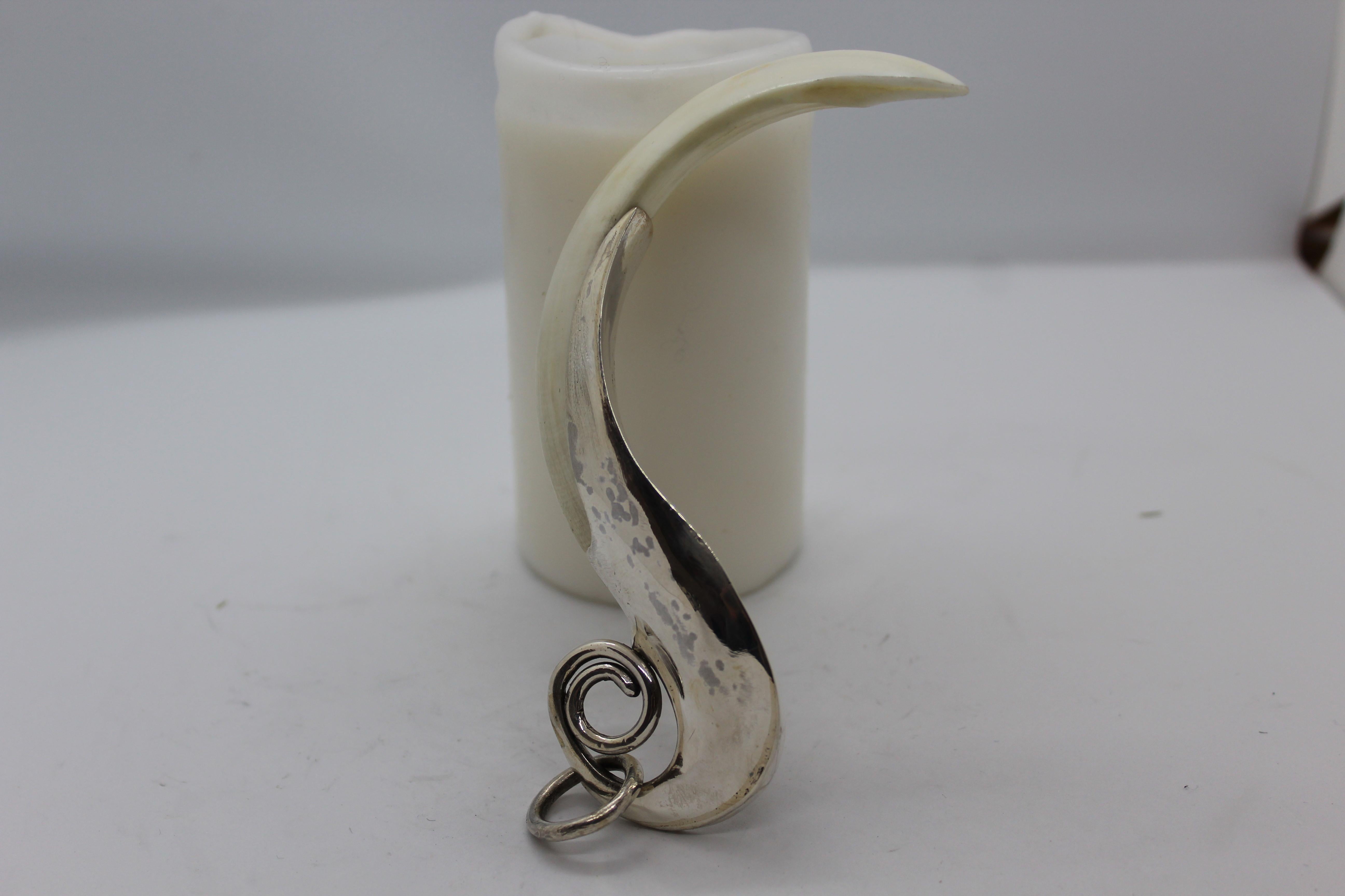 Artist Boar Tooth Pendant, Sterling Silver, Handmade, Italy For Sale