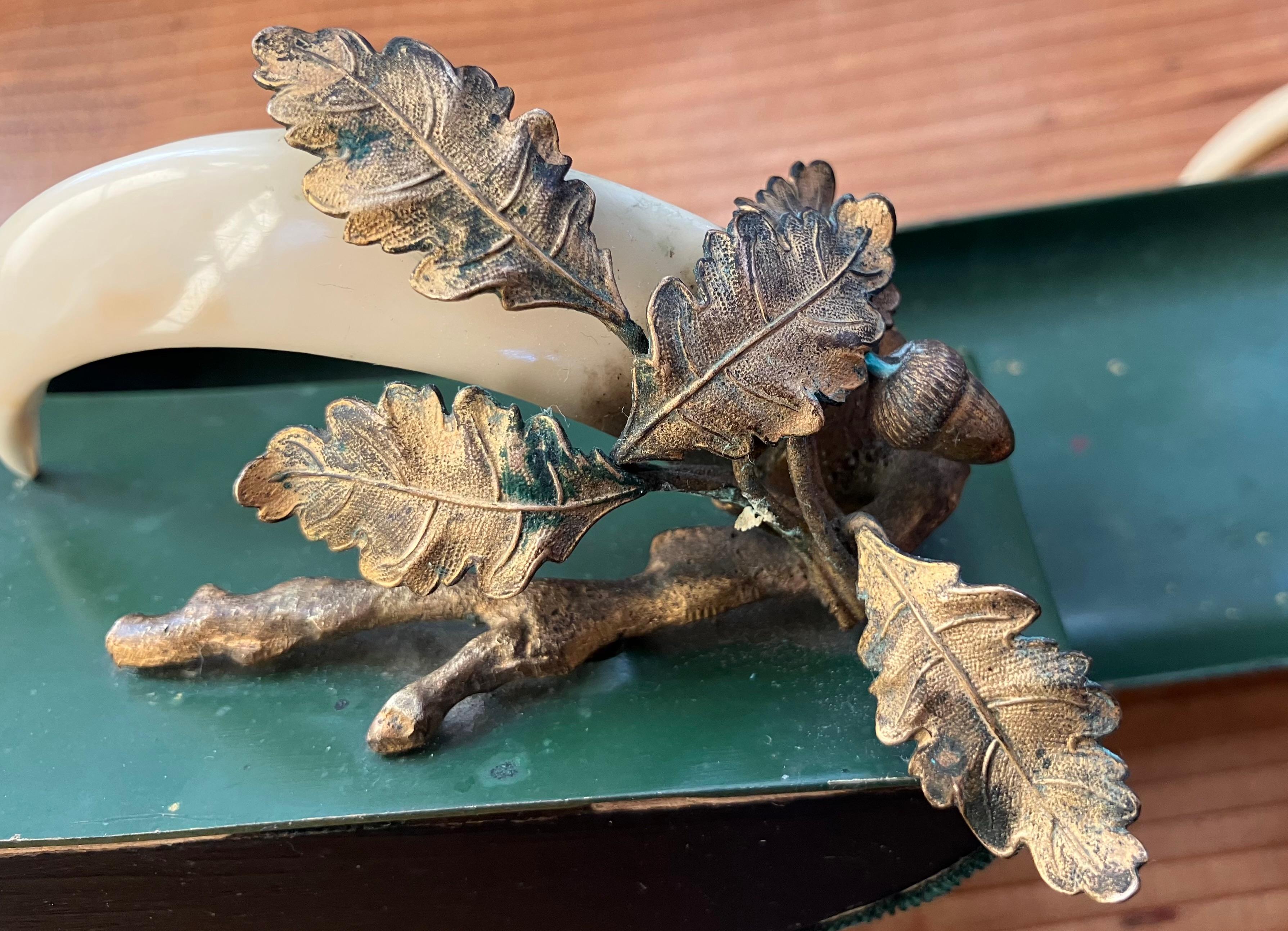 American Boar Tusk Oak Leaf and Acorn Desk Blotter For Sale