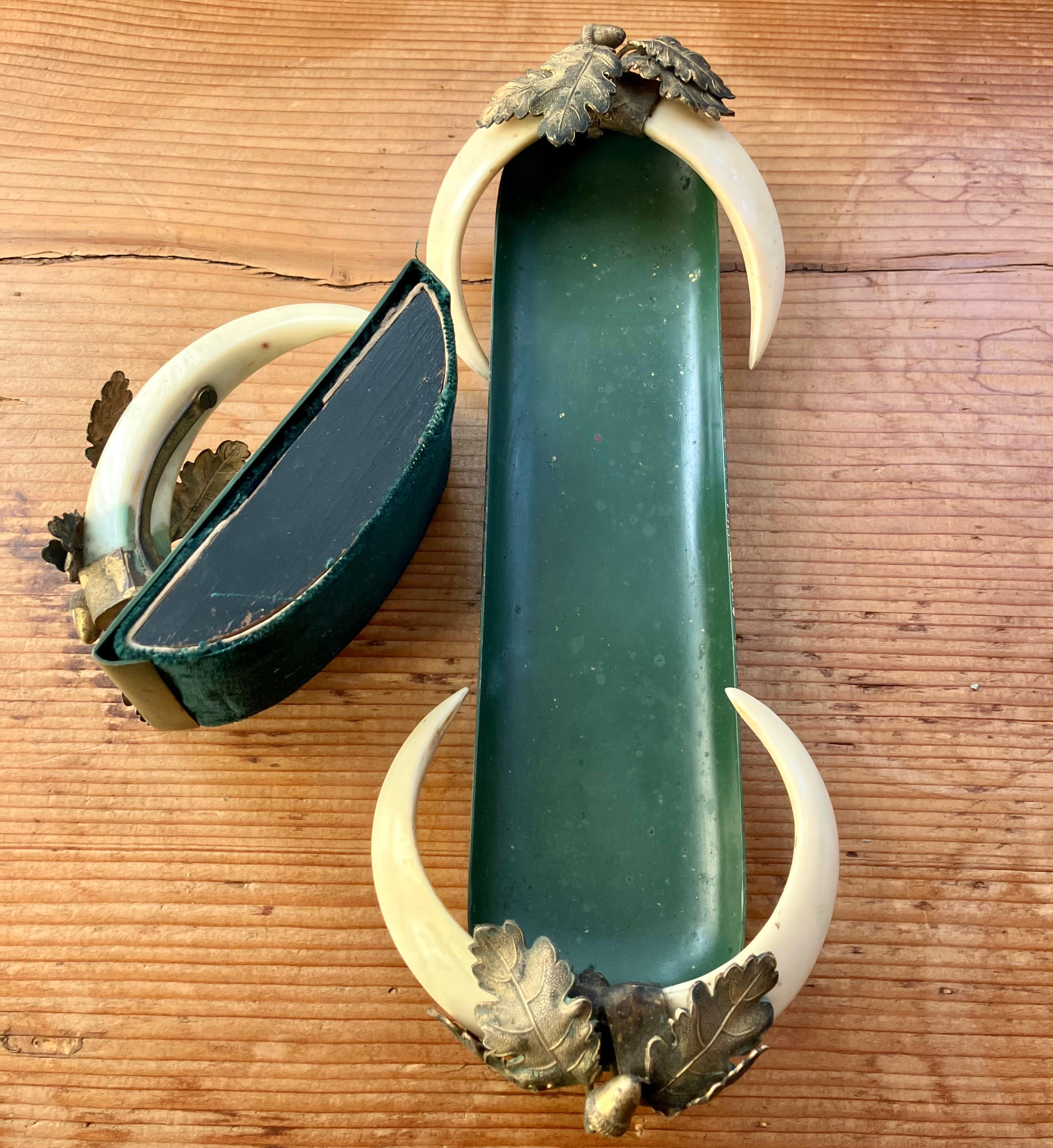 Gilt Boar Tusk Oak Leaf and Acorn Desk Blotter For Sale