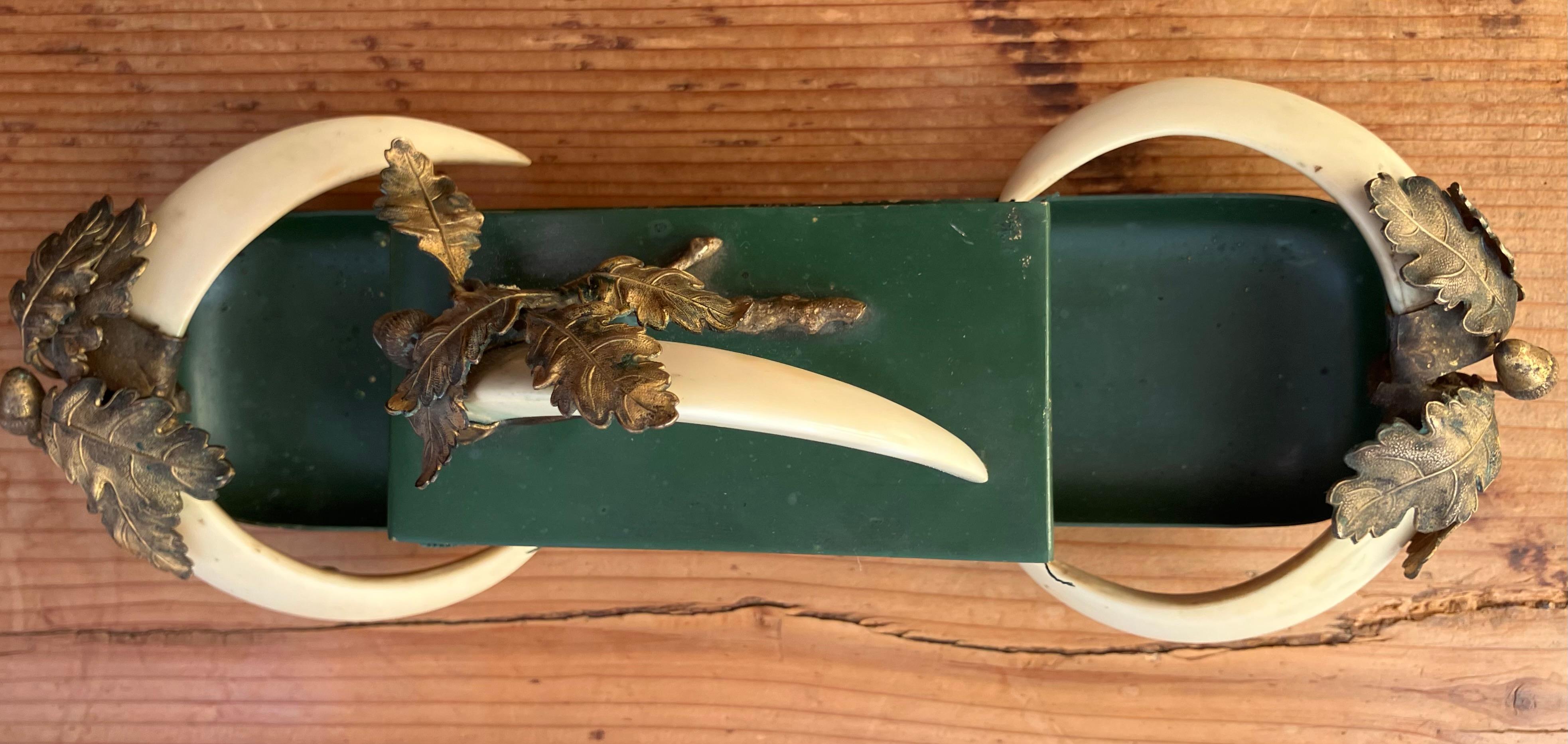 Boar Tusk Oak Leaf and Acorn Desk Blotter In Good Condition For Sale In New York, NY