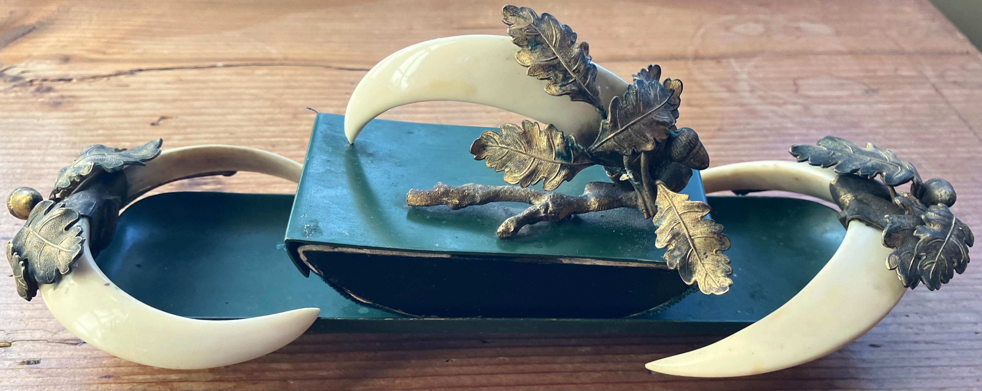 Boar Tusk Oak Leaf and Acorn Desk Blotter For Sale 2