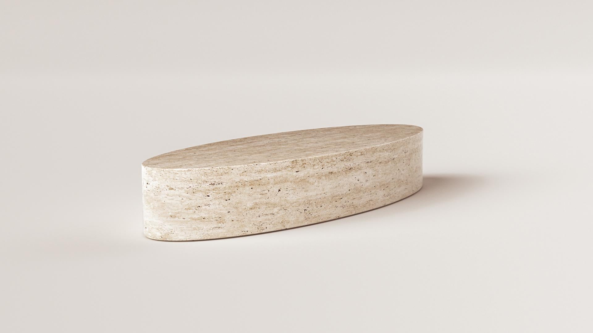 Board Coffee Table by Arthur Vallin
Dimensions: W 198 x D 70x H 35 cm 
Materials: Travertine
Customizable shape and dimensions on demand.

French Artist, Designer, and Creative Director Arthur Vallin hold a master’s degree in Art Direction from the