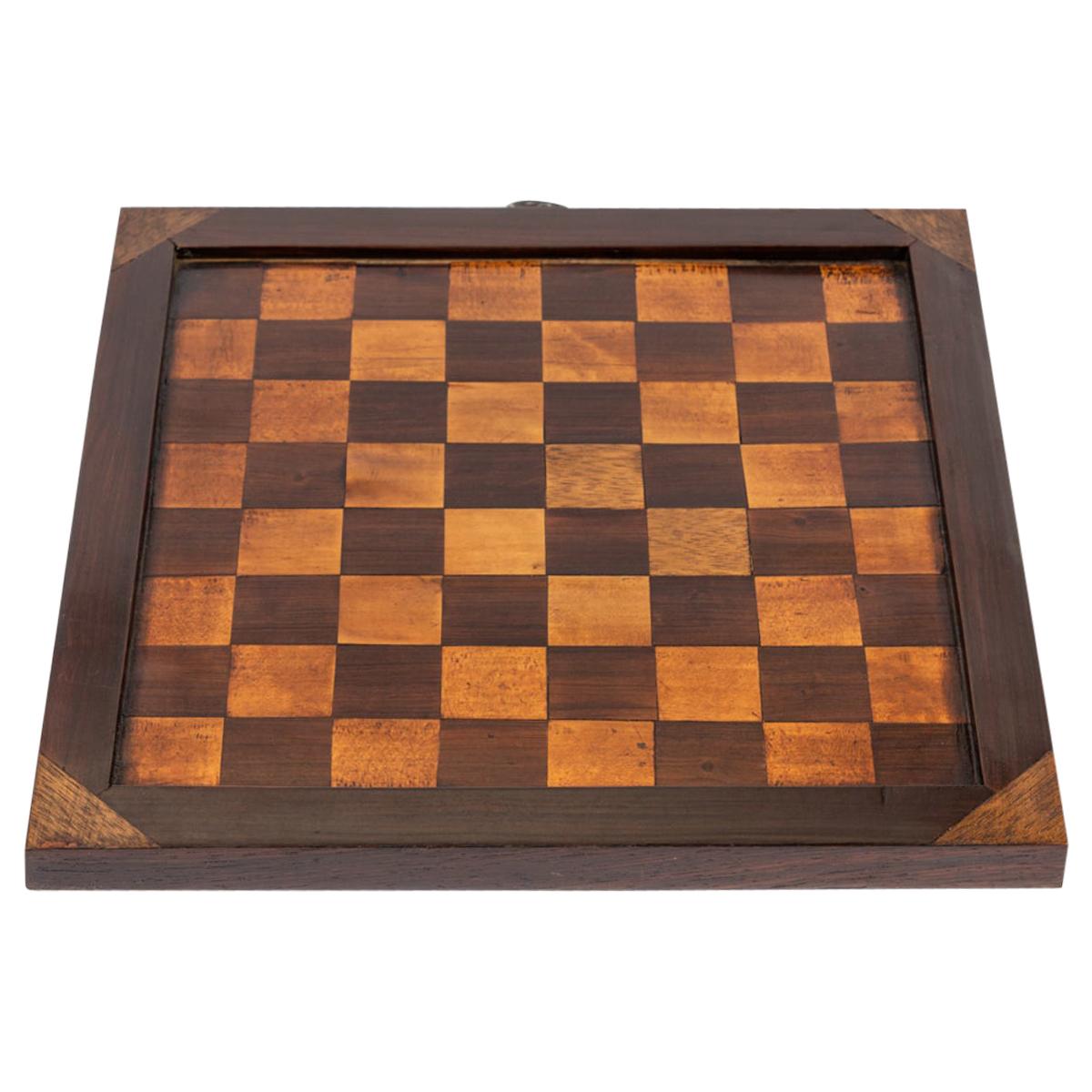 19th Century Antique Inlaid Wood Checkerboard For Sale
