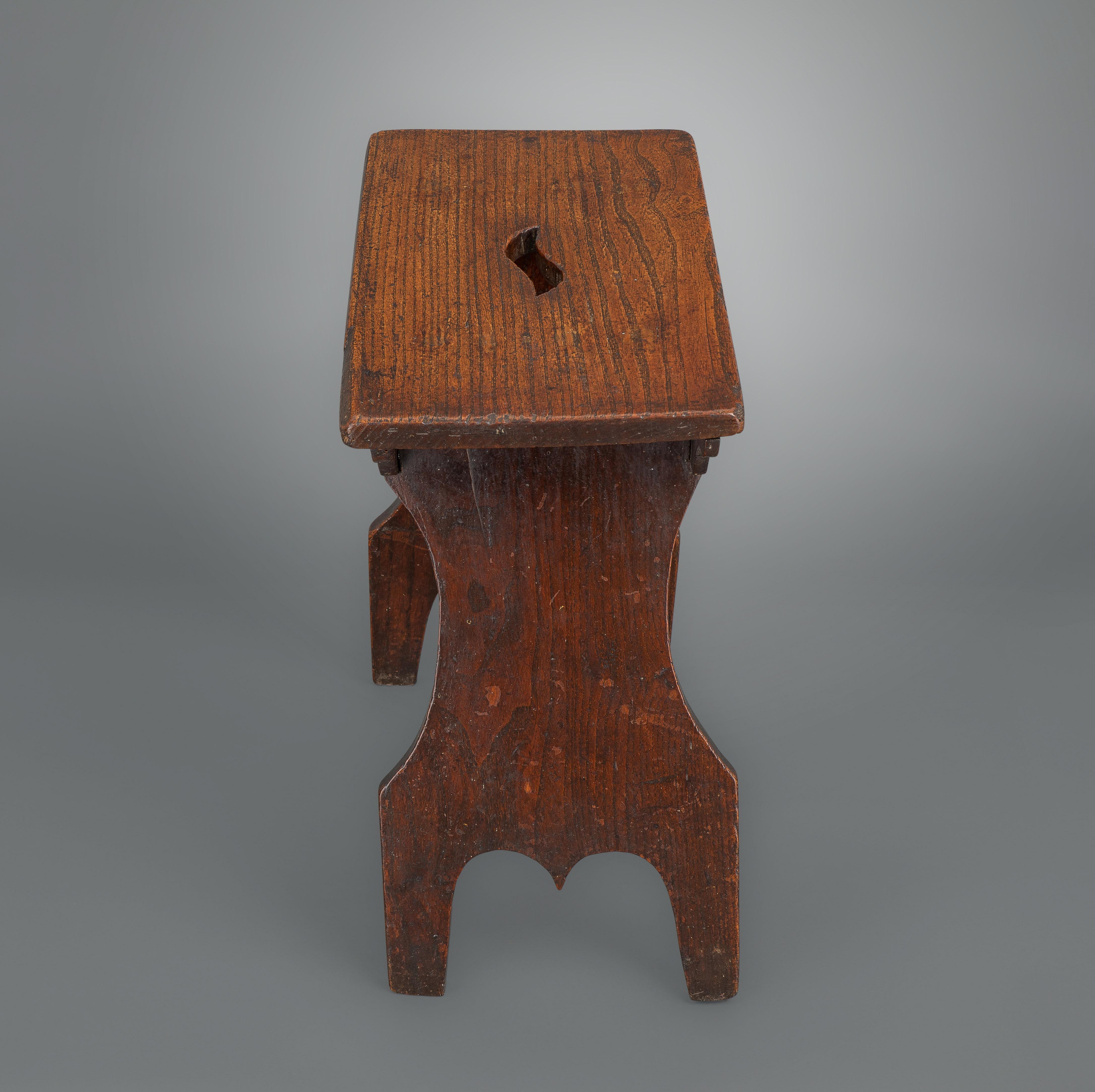English Boarded Elm 18th Century Stool of Trestle Design For Sale