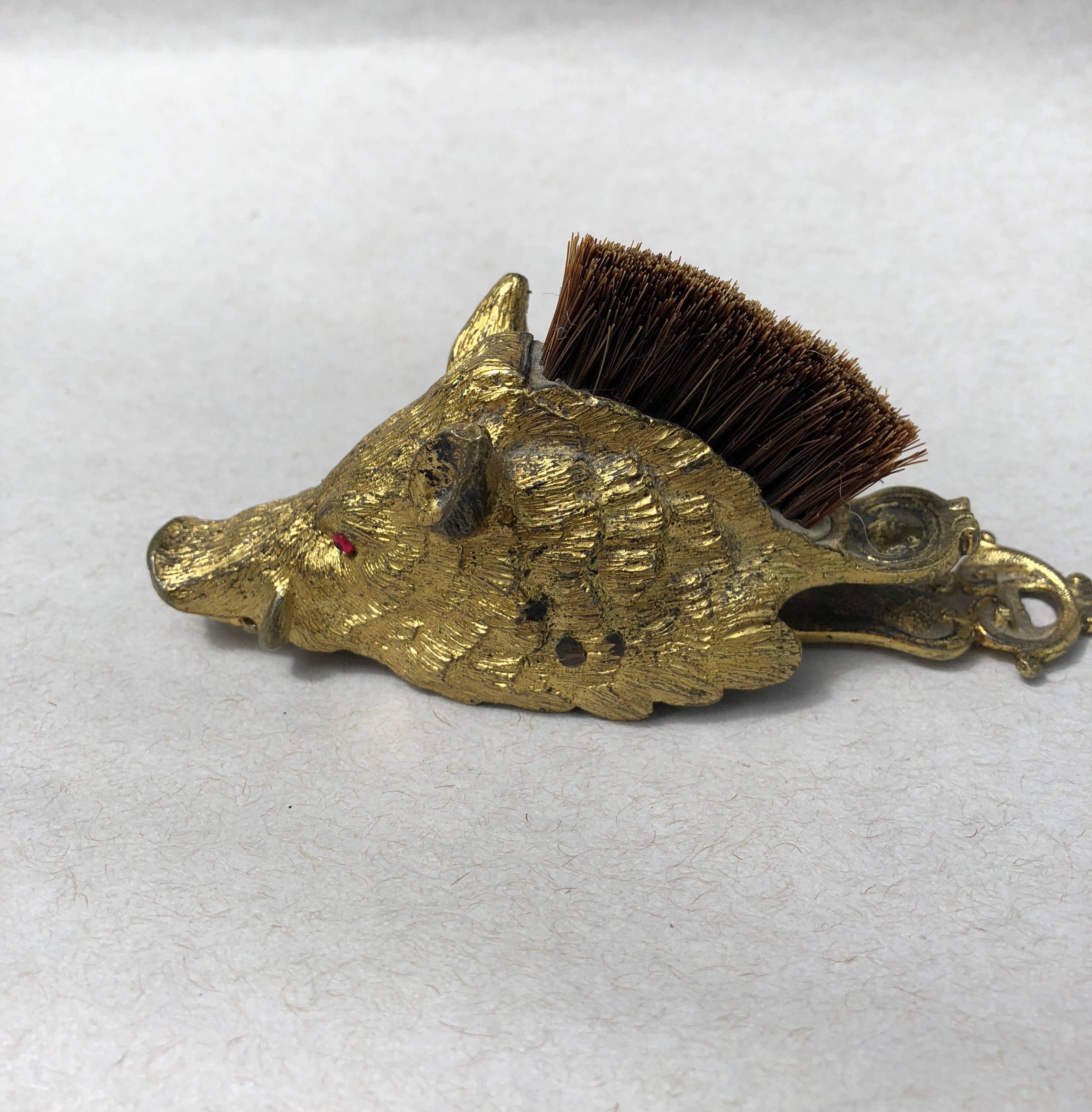 English Boar’s Head-form Victorian Letter Clip with Brush