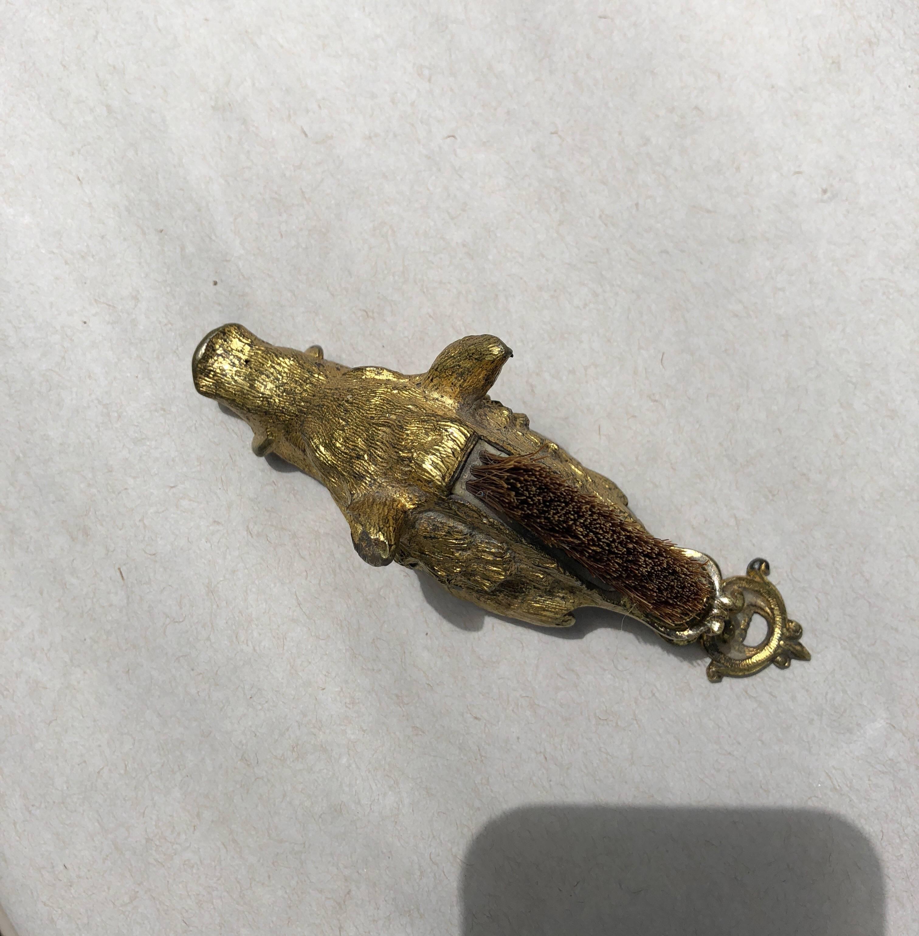 Boar’s Head-form Victorian Letter Clip with Brush In Excellent Condition In Hudson, NY