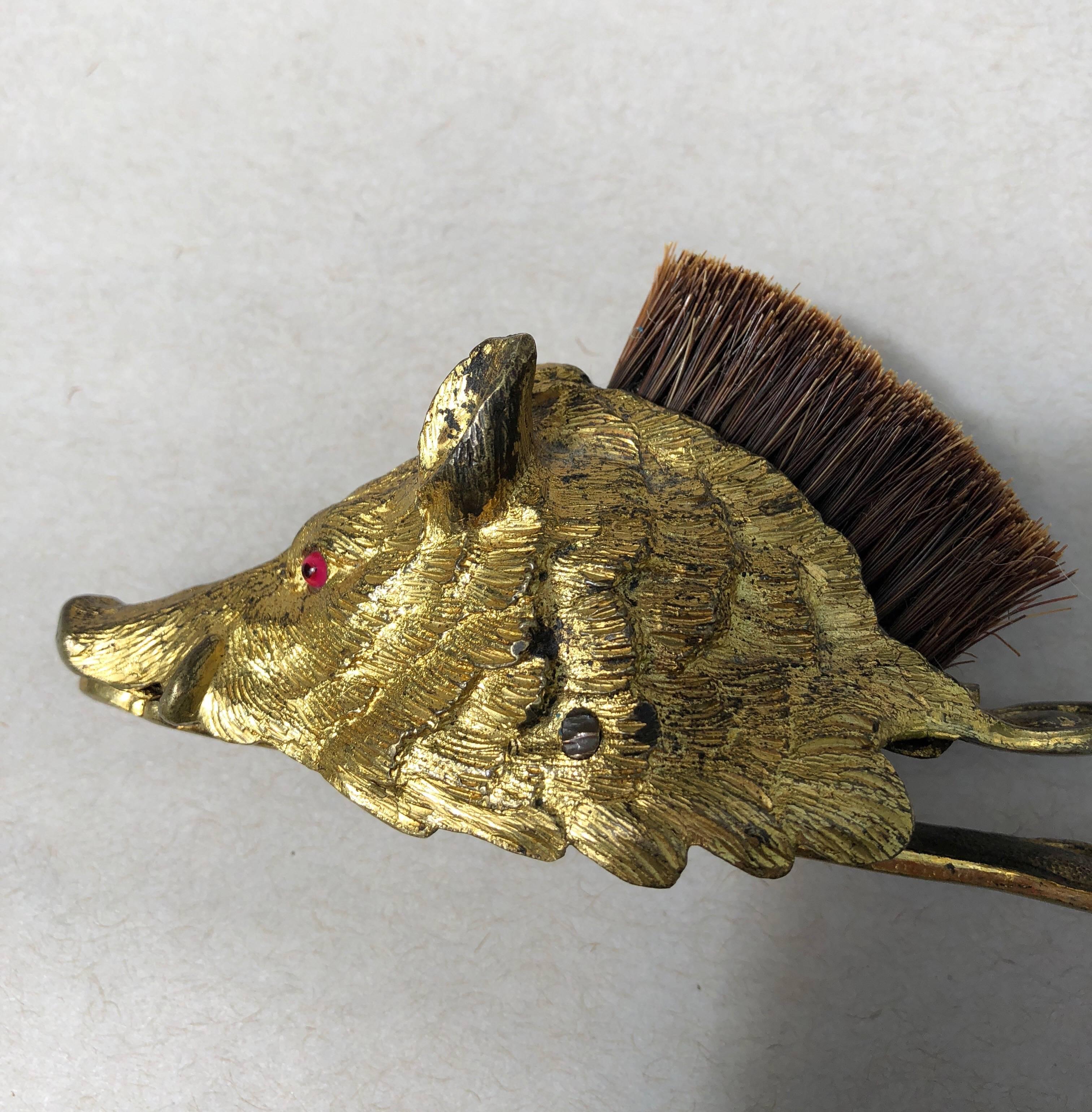 Mid-19th Century Boar’s Head-form Victorian Letter Clip with Brush