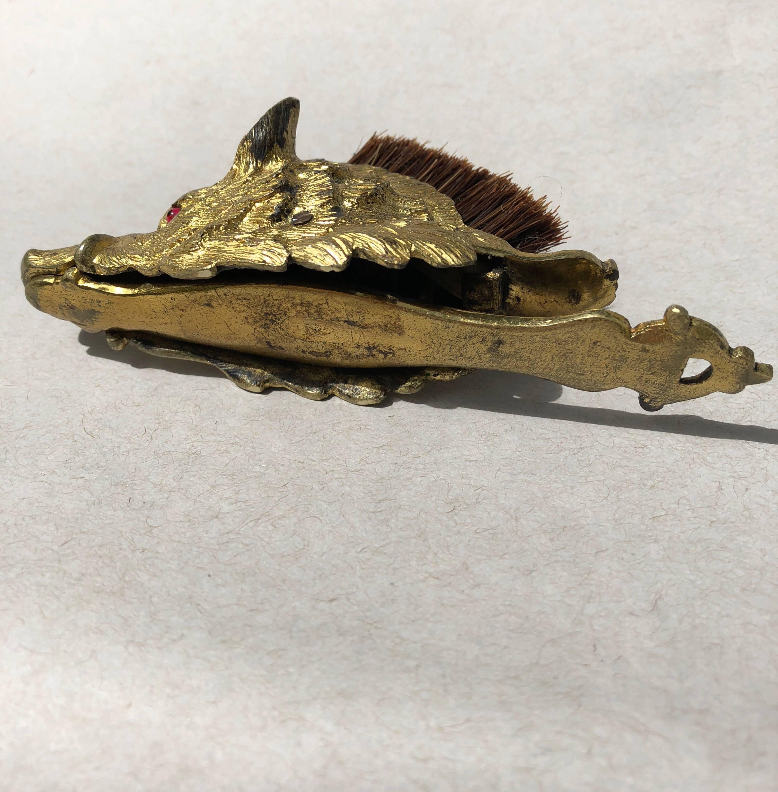 Brass Boar’s Head-form Victorian Letter Clip with Brush