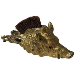 Antique Boar’s Head-form Victorian Letter Clip with Brush