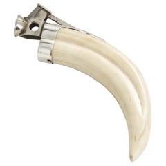 Antique Boars Tusk Cigar Cutter Mounted in Sterling Silver Austria, circa 1910
