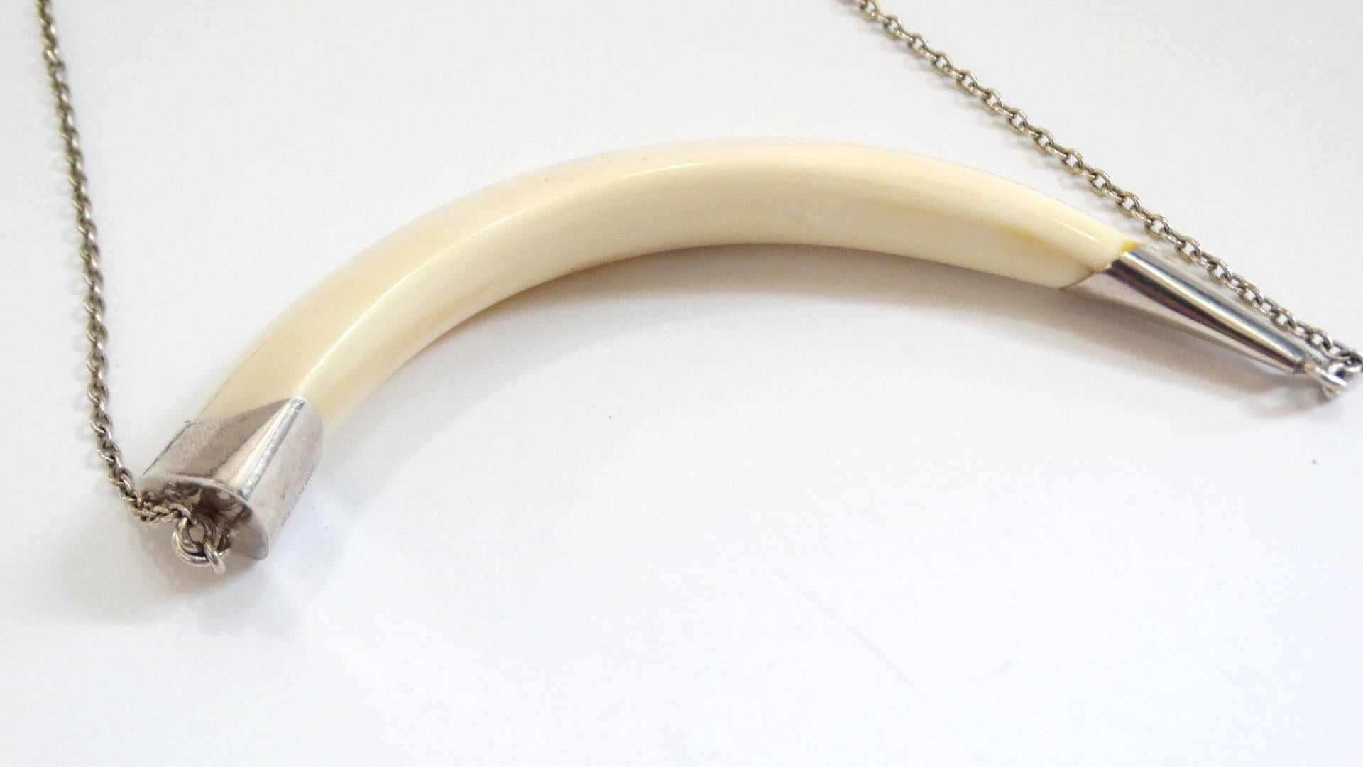 Boars Tusk Sterling Silver Necklace  In Excellent Condition In Scottsdale, AZ