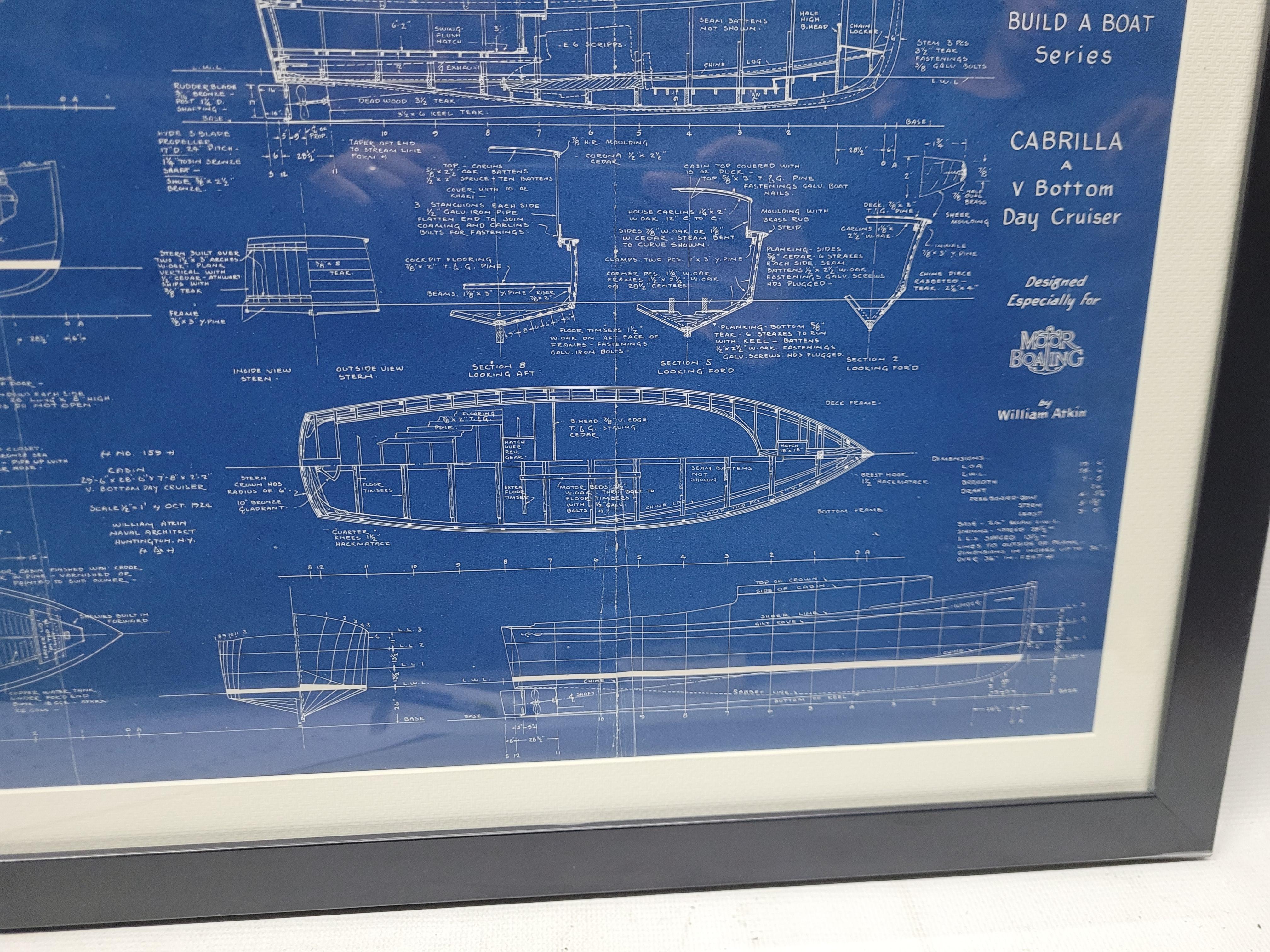 Papier Blueprint of the Cabrilla de Motor Boating Publications en vente