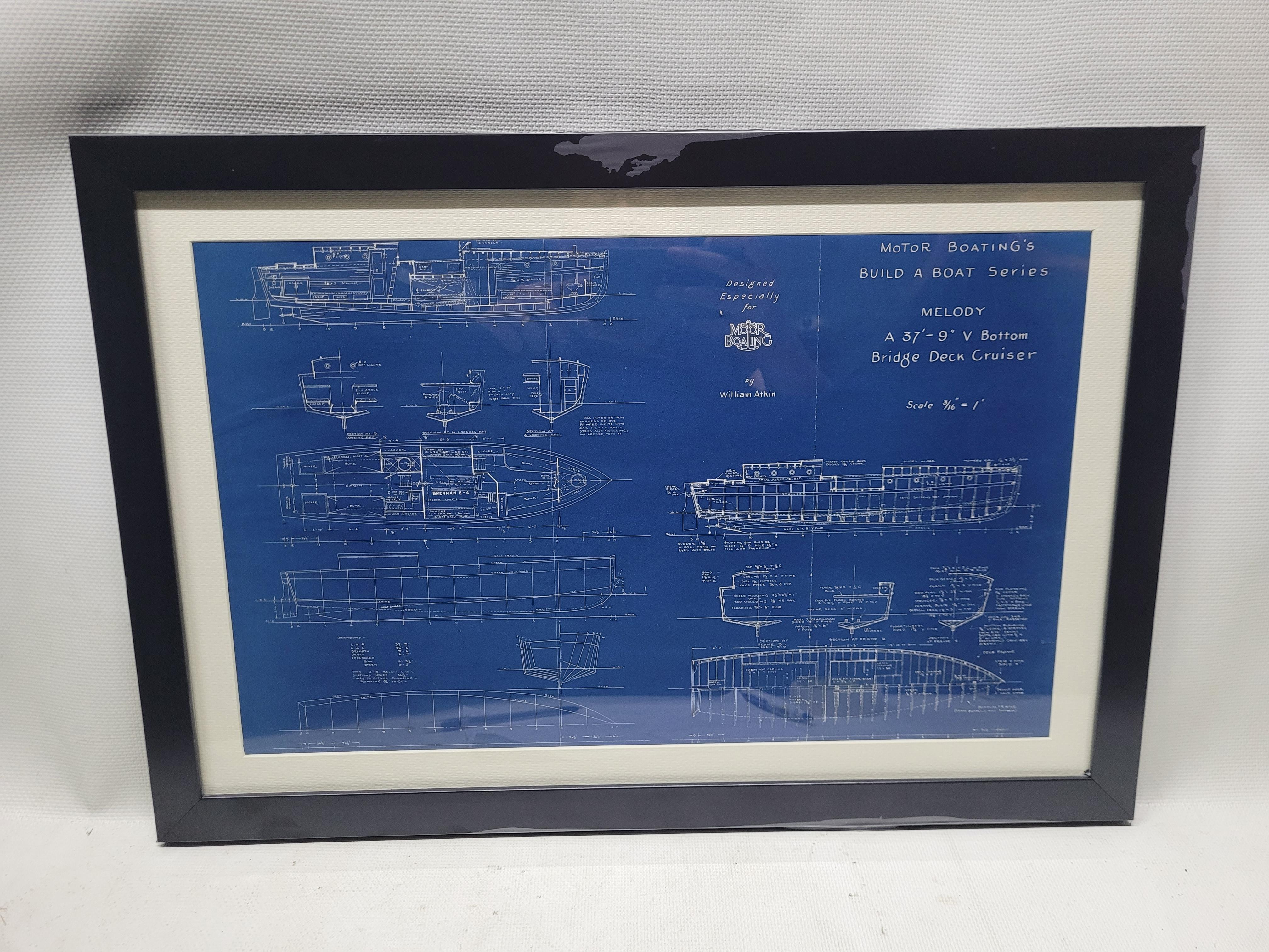 Schema della barca tratto dalla serie Build a Boat di Motor Boating. Questo progetto mostra un disegno di William Atkin dell'incrociatore a ponte di trentasette piedi 