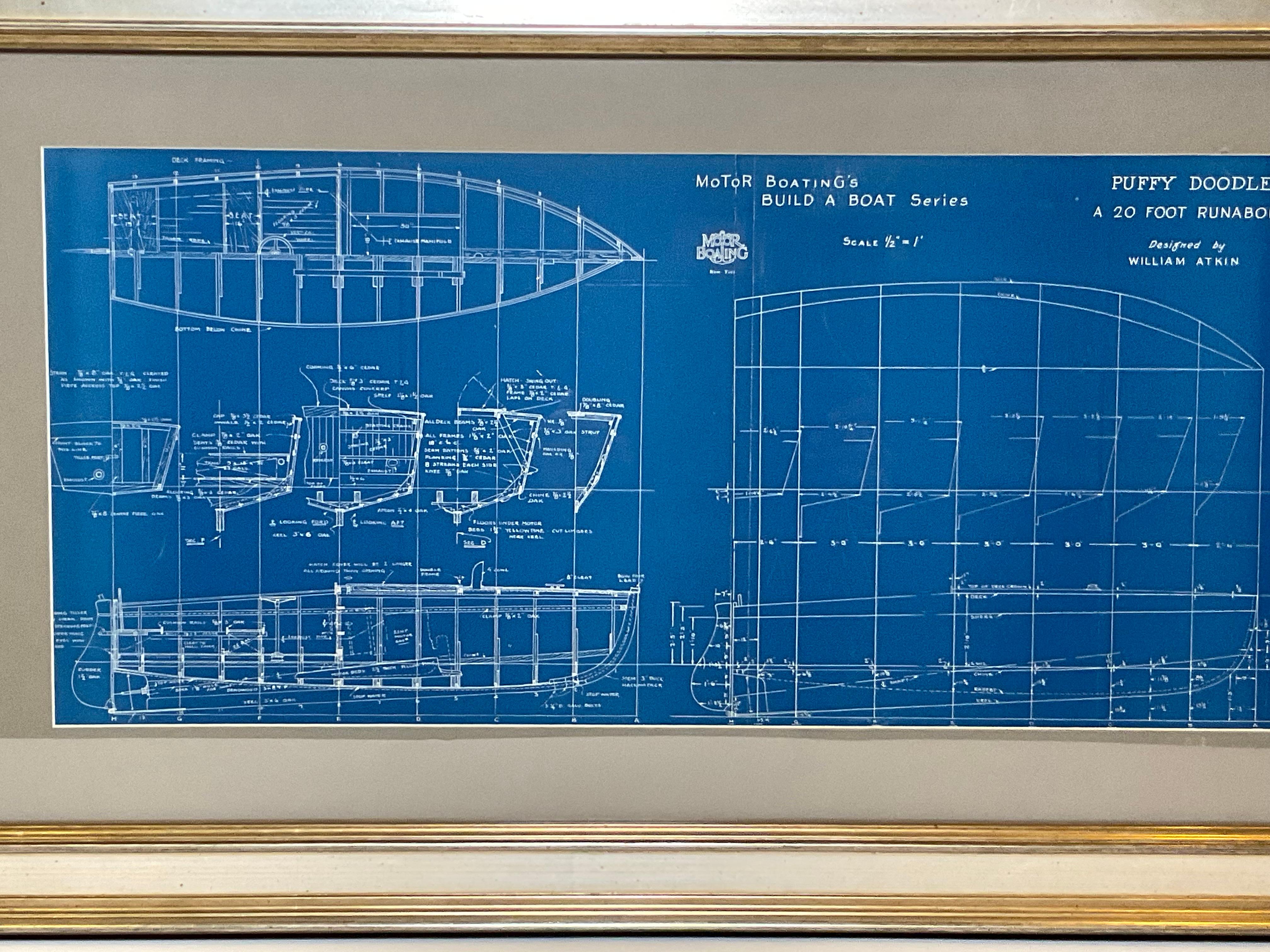 Mid-20th Century Boat Blueprint of the Runabout 