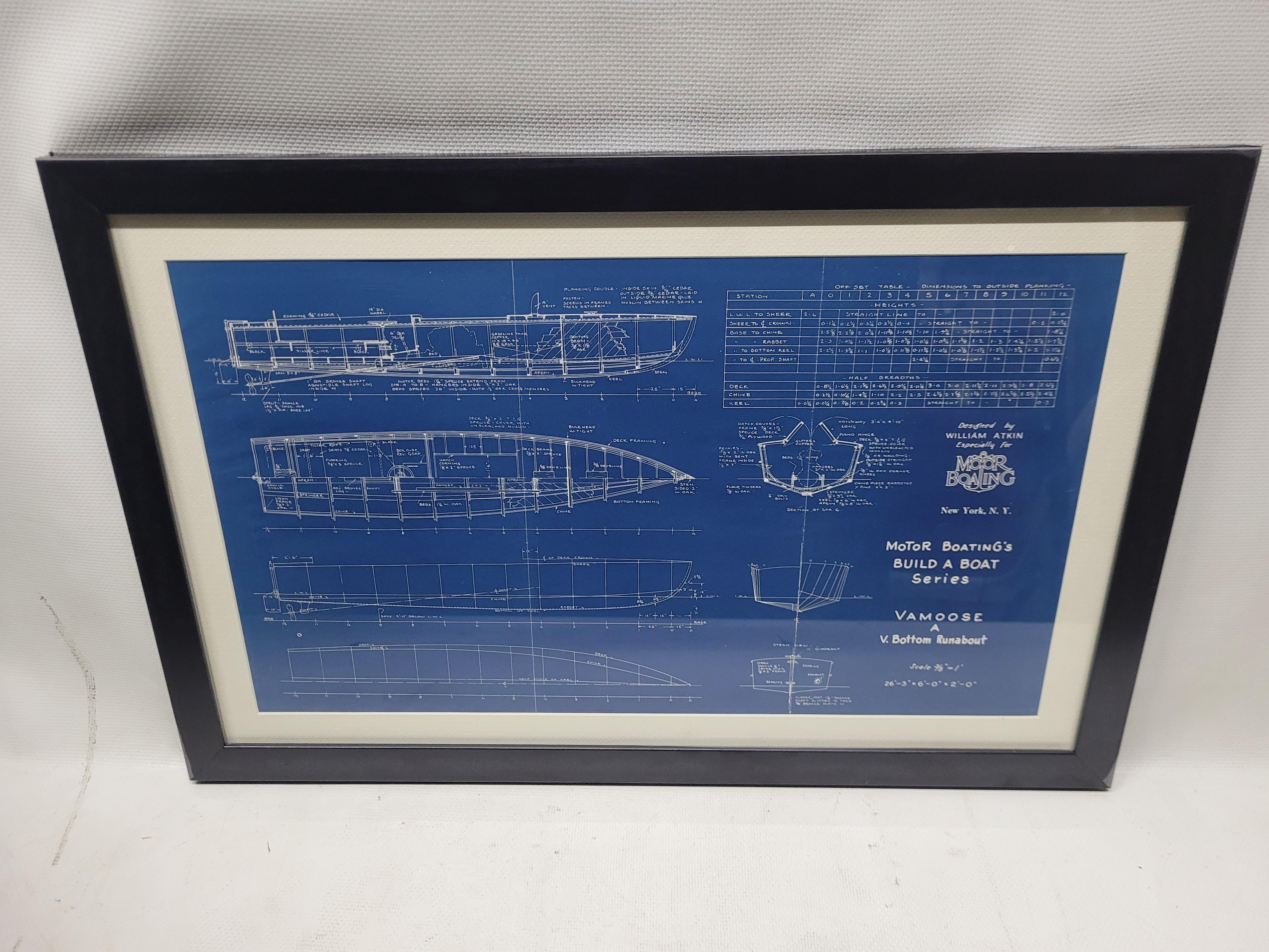 Boat blueprint from Motor Boating's Build a Boat series. This blueprint shows a William Atkin design of the V bottom runabout 