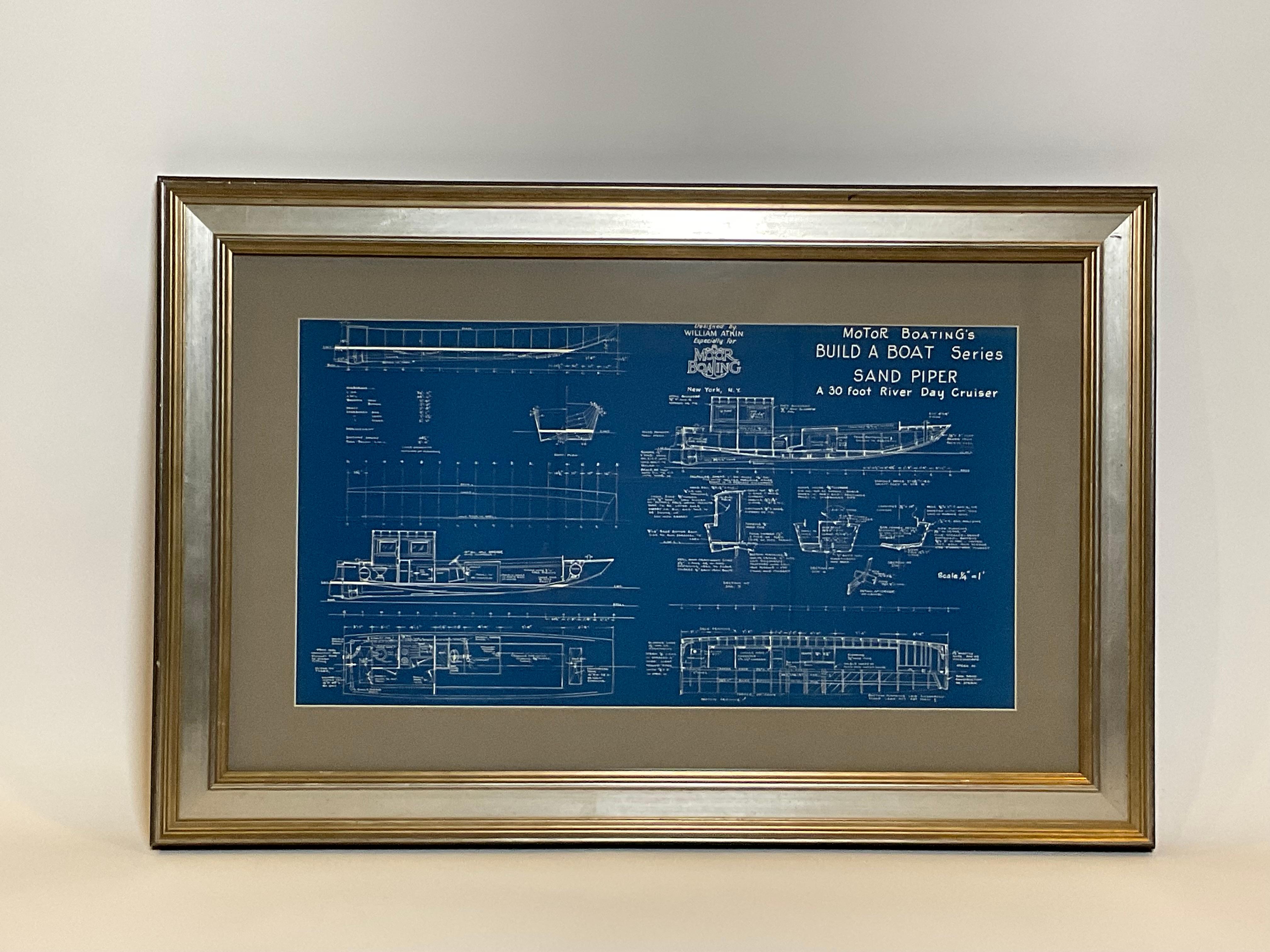 Mid-20th Century Boat Blueprint Showing the Sand Piper For Sale
