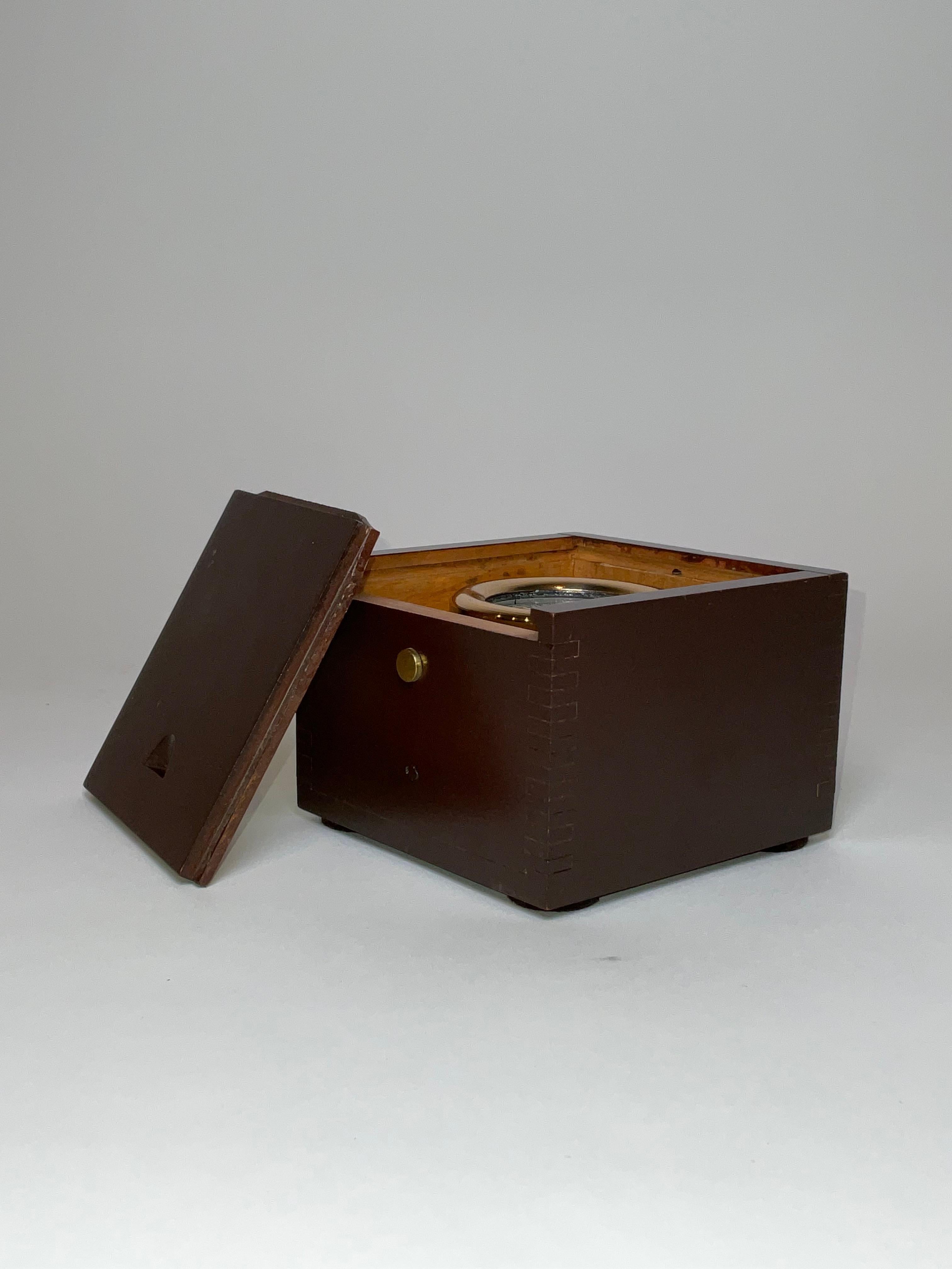 Brass Boat Compass on Gimbal in a Mahogany Box For Sale