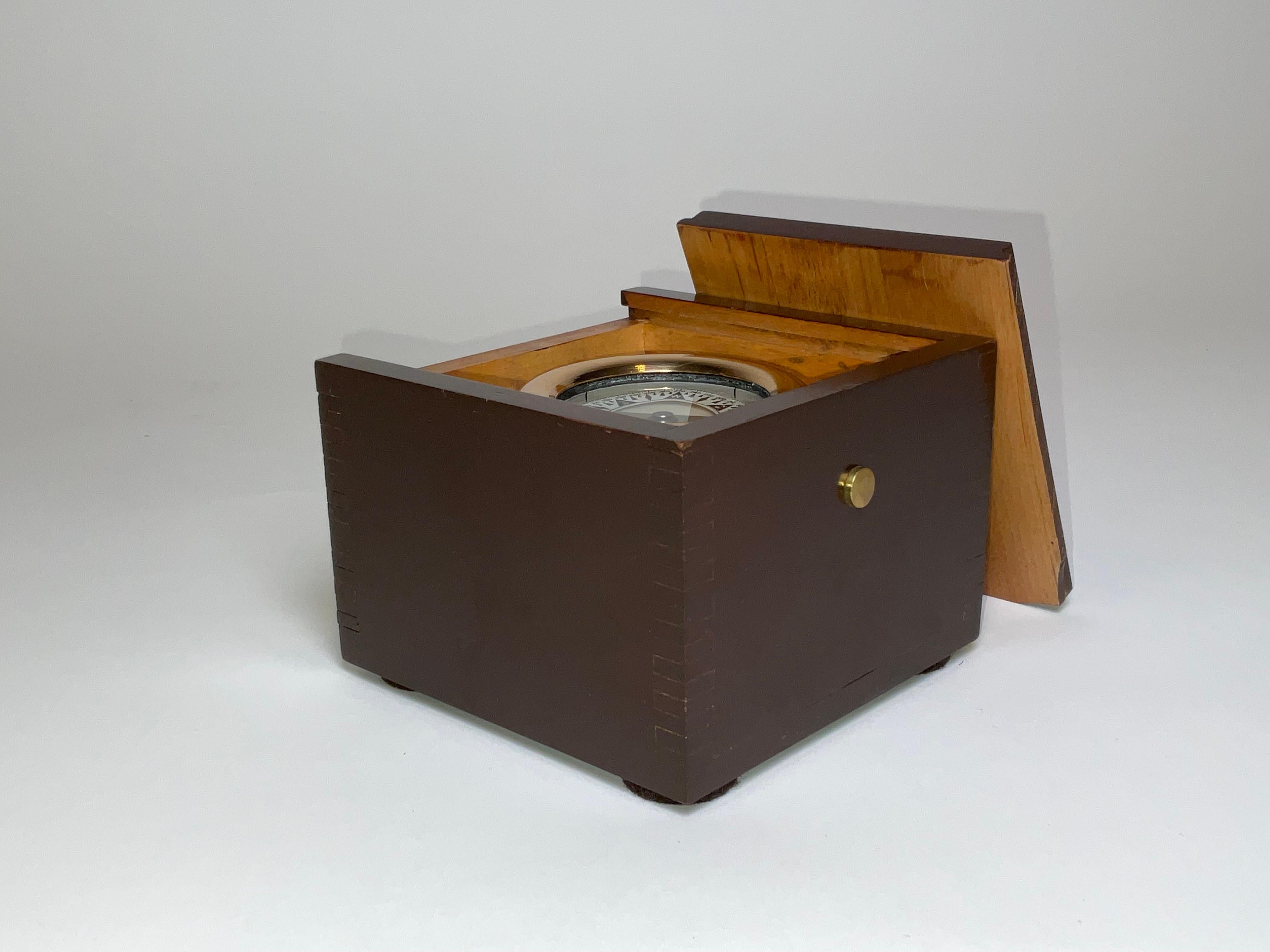 Boat Compass on Gimbal in a Mahogany Box For Sale 2