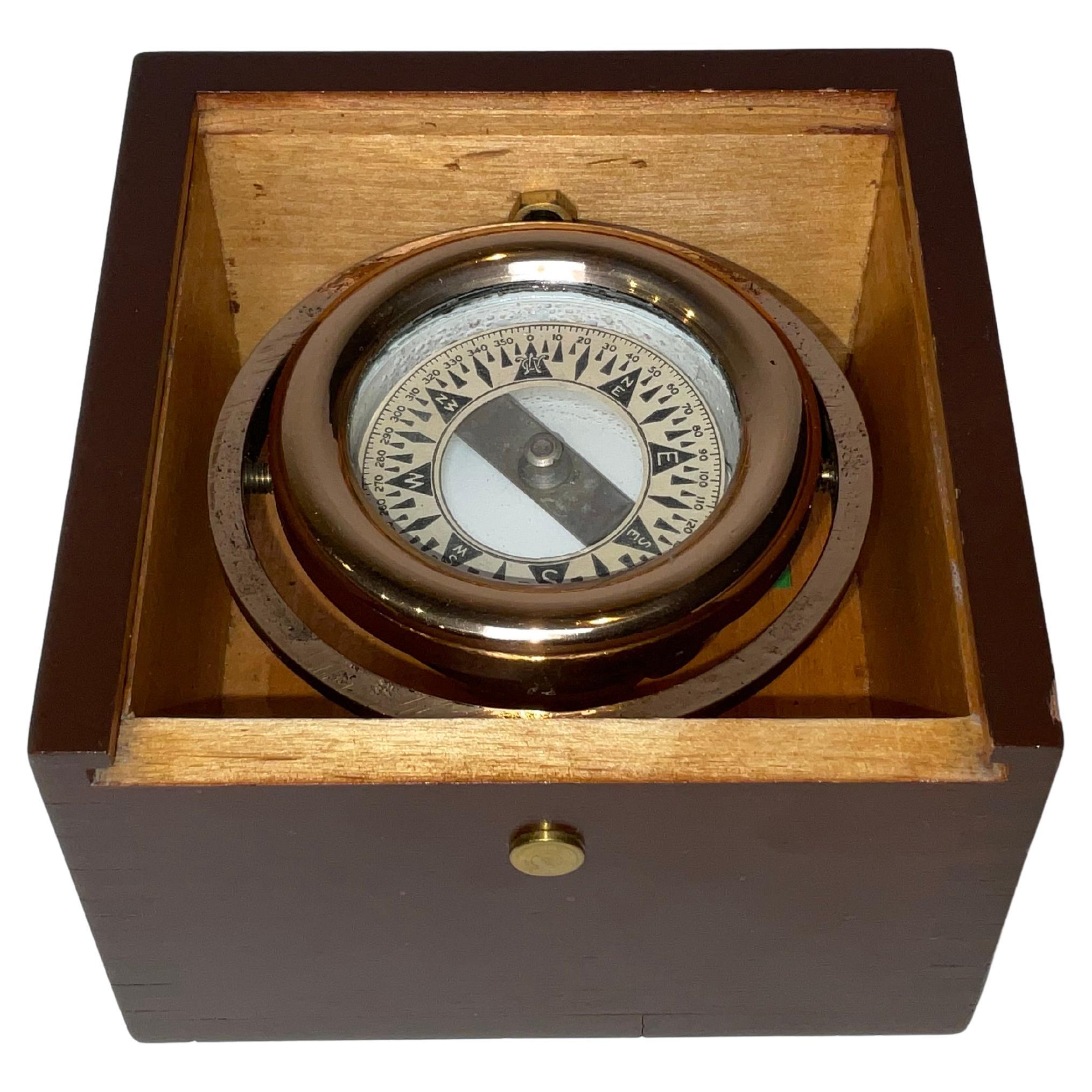 Boat Compass on Gimbal in a Mahogany Box