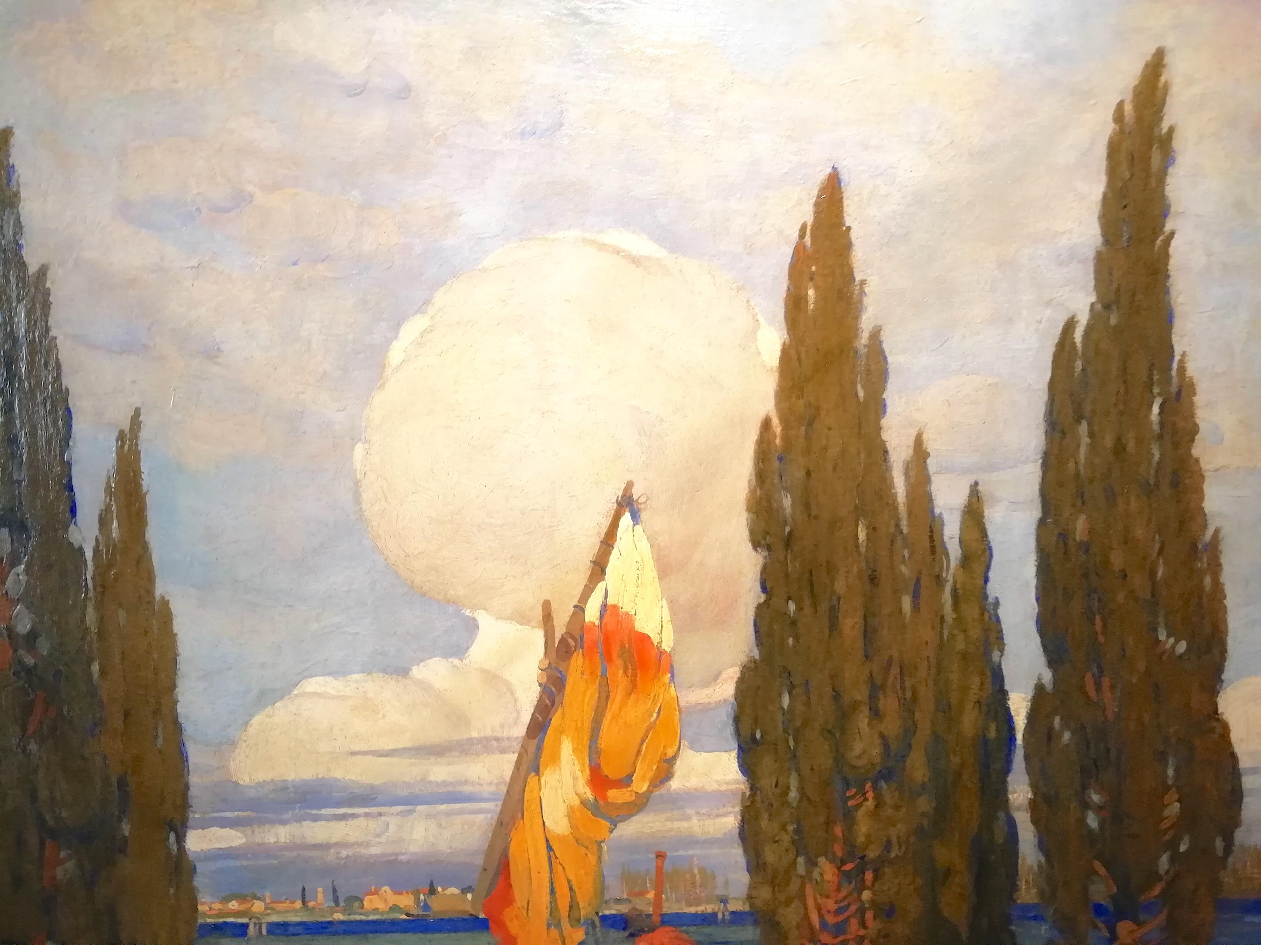 Boat in the Venice Lagoon, Zanetti Zilla Oil Italian Painting Impressionism For Sale 2