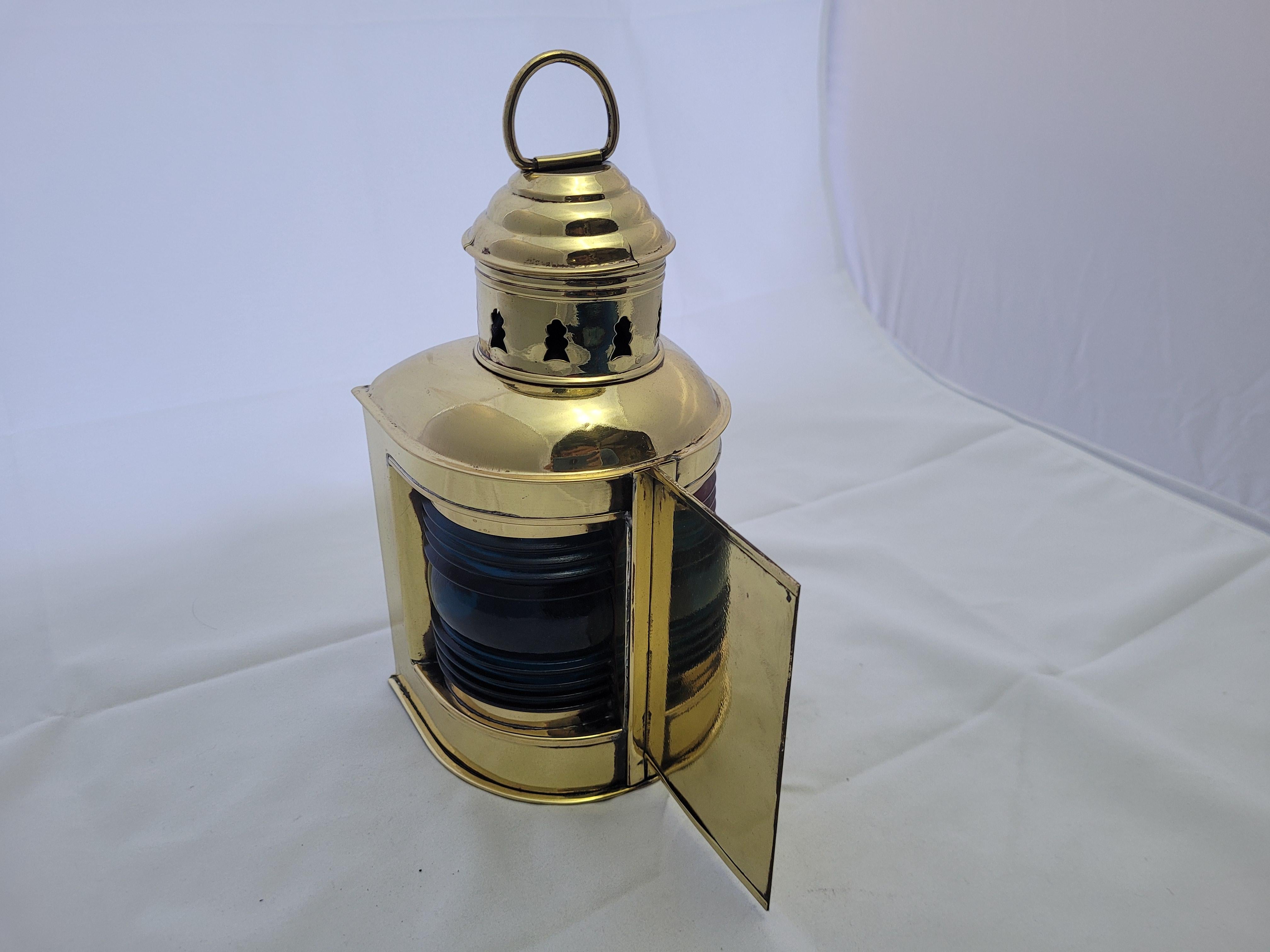 Brass Boat Lantern with Red and Blue Lenses For Sale