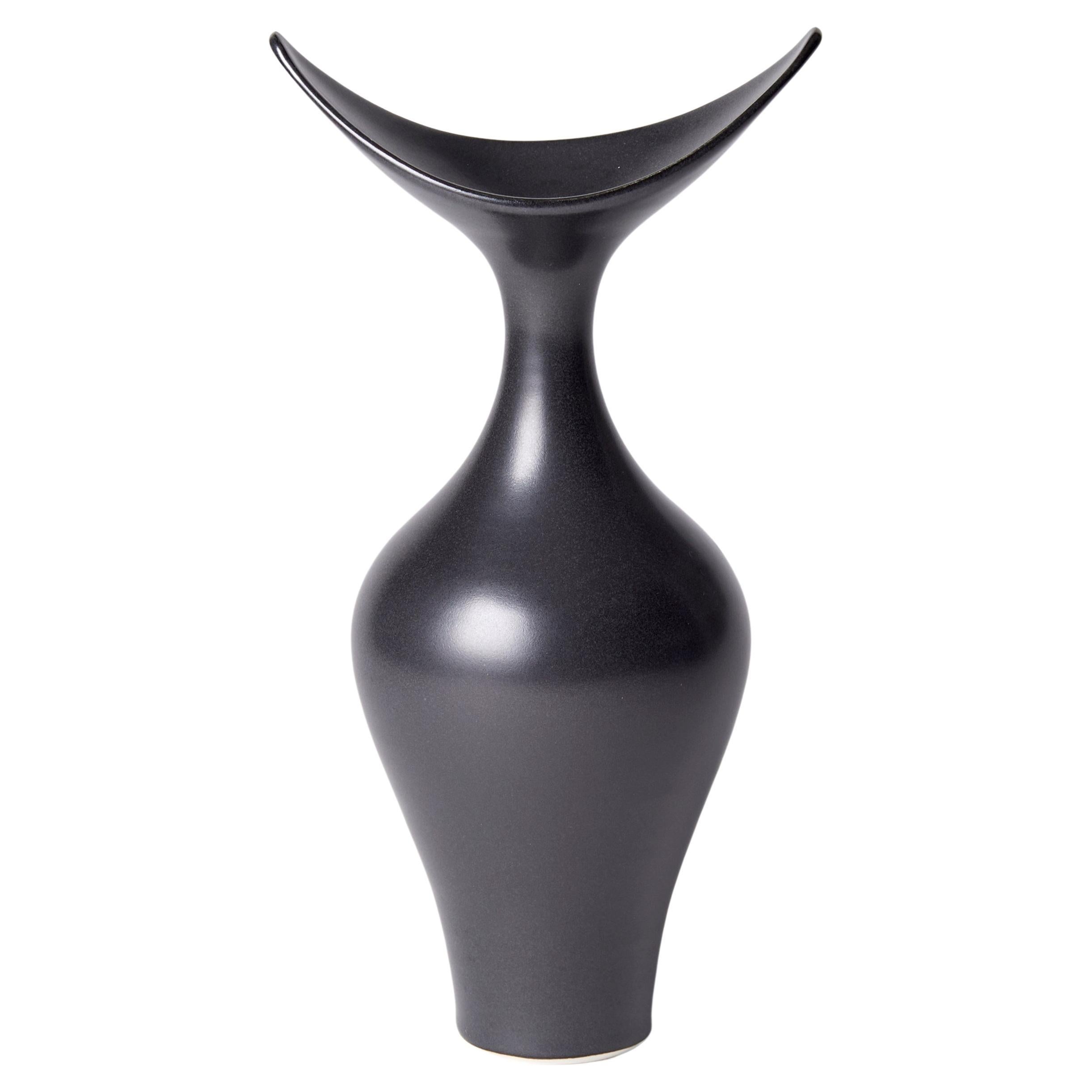 Boat Necked Vase I, a Black / Ebony Sculptural Porcelain Vase by Vivienne Foley