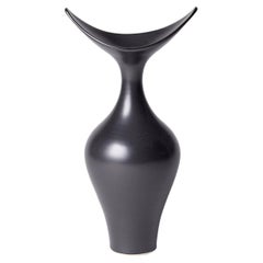 Boat Necked Vase I, a Black / Ebony Sculptural Porcelain Vase by Vivienne Foley