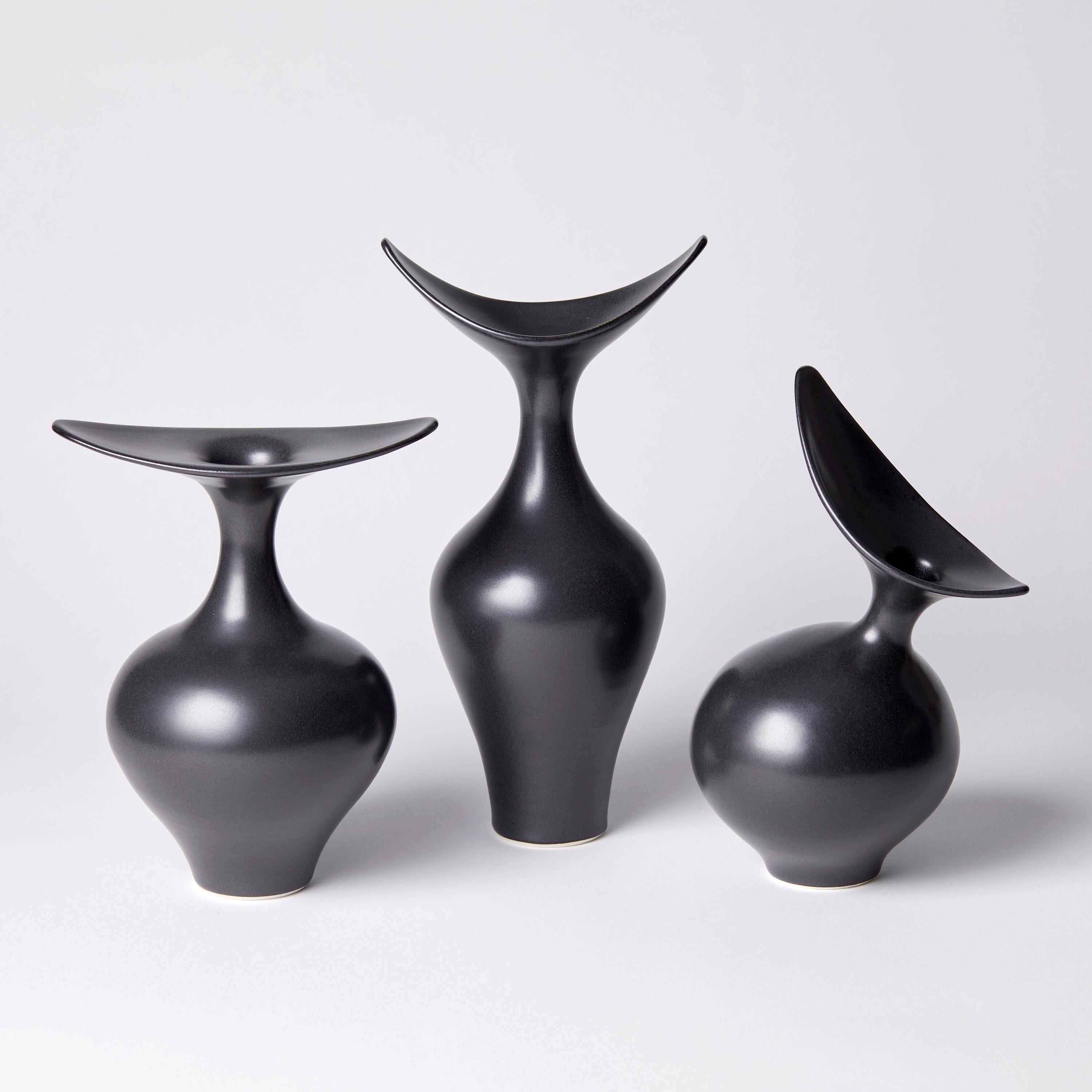 Organic Modern  Boat Necked Vase II, black / ebony sculptural porcelain vase by Vivienne Foley
