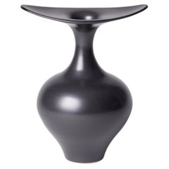  Boat Necked Vase II, black / ebony sculptural porcelain vase by Vivienne Foley