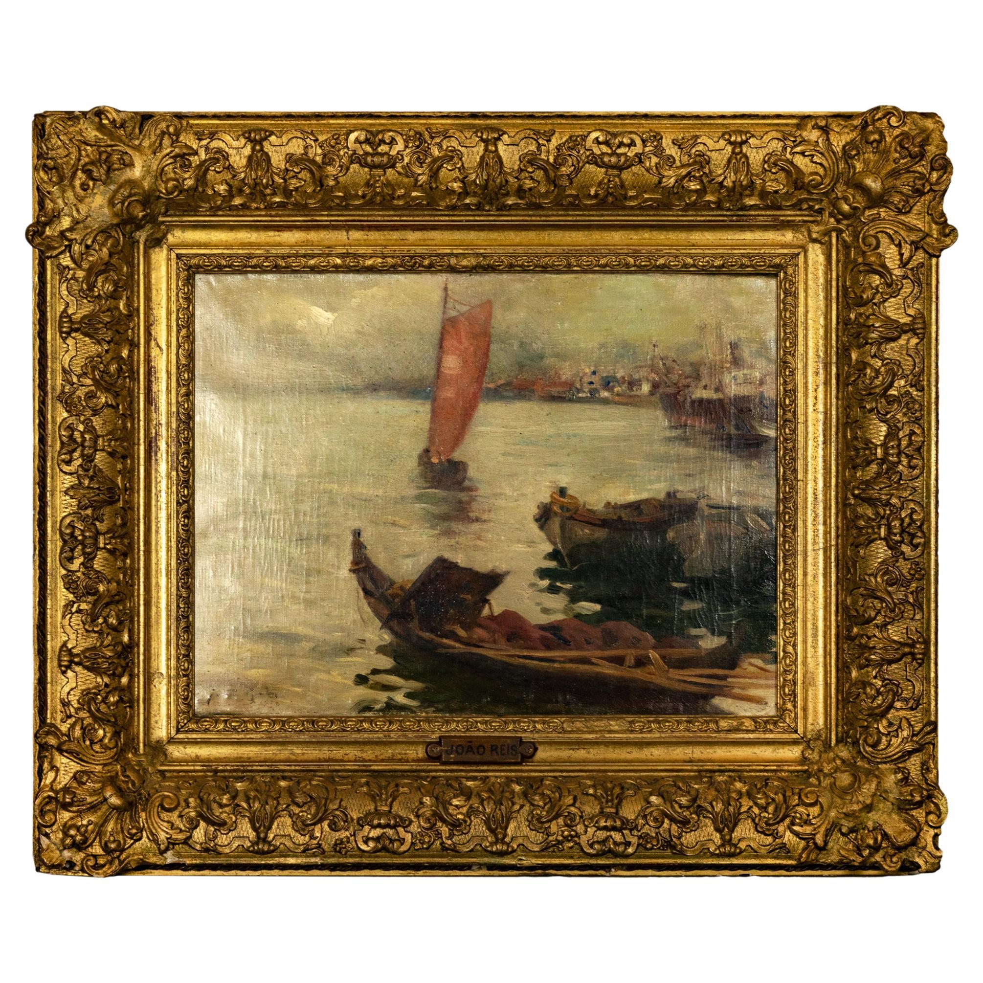 Portuguese Sea Painting By João Reis, 20th Century For Sale