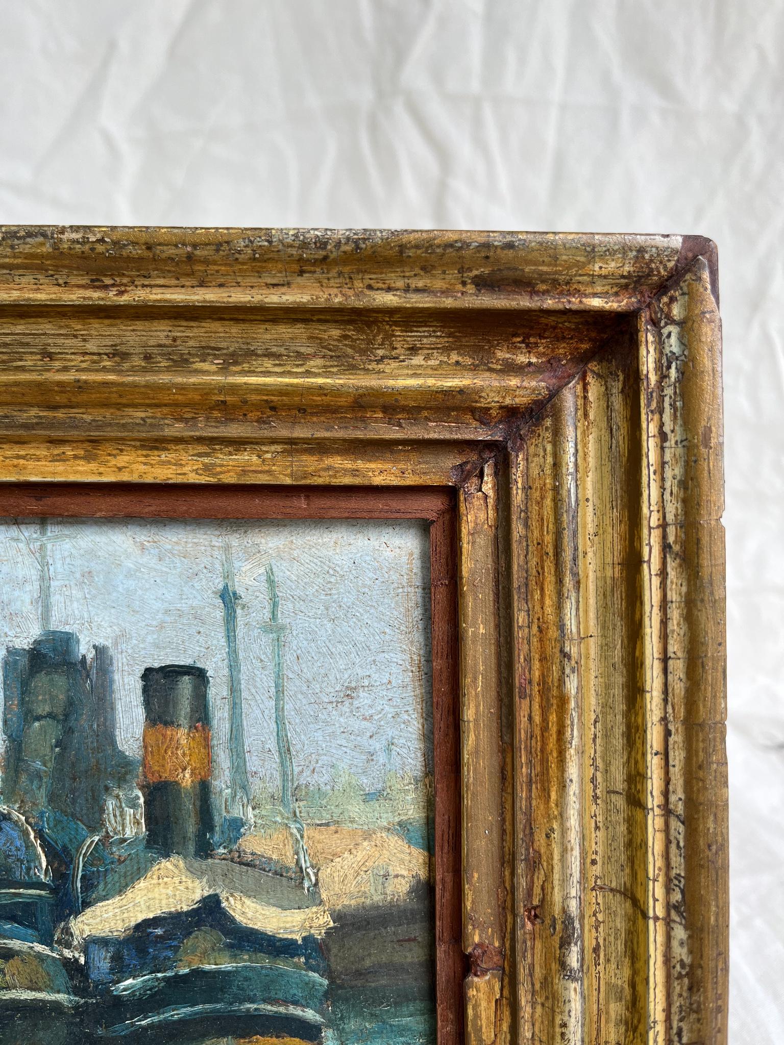 Boat port in Oil on Wood In Good Condition For Sale In Lisboa, PT