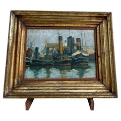 Antique Boat port in Oil on Wood