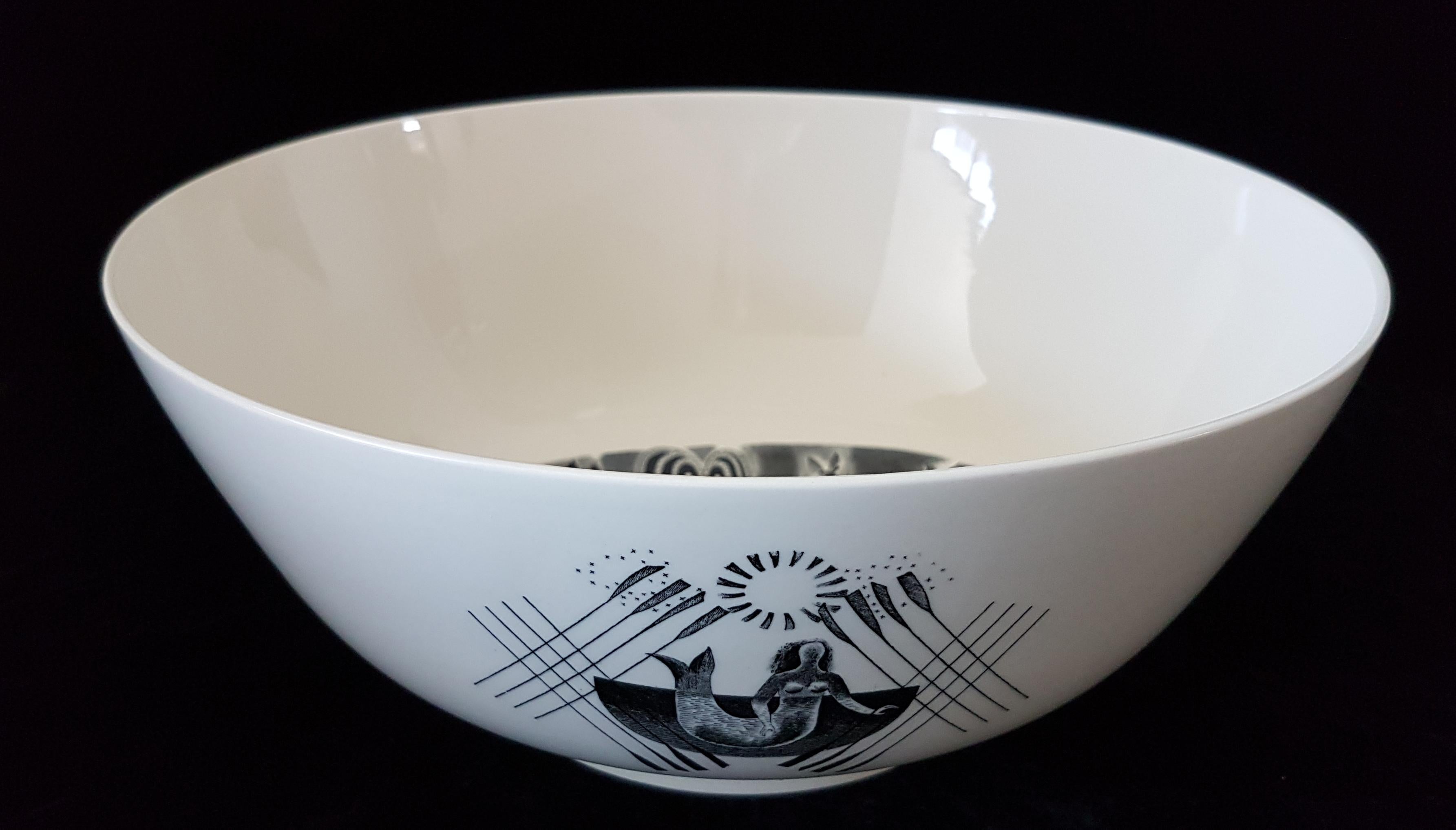The 1973 re-issue of The Boat Race Bowl, designed by Eric Ravilous in the 1930s. His designs were not made by Wedgwood until the 1950s, on account of wartime restrictions. The artist died during that war, a sad loss to the art world. His designs are